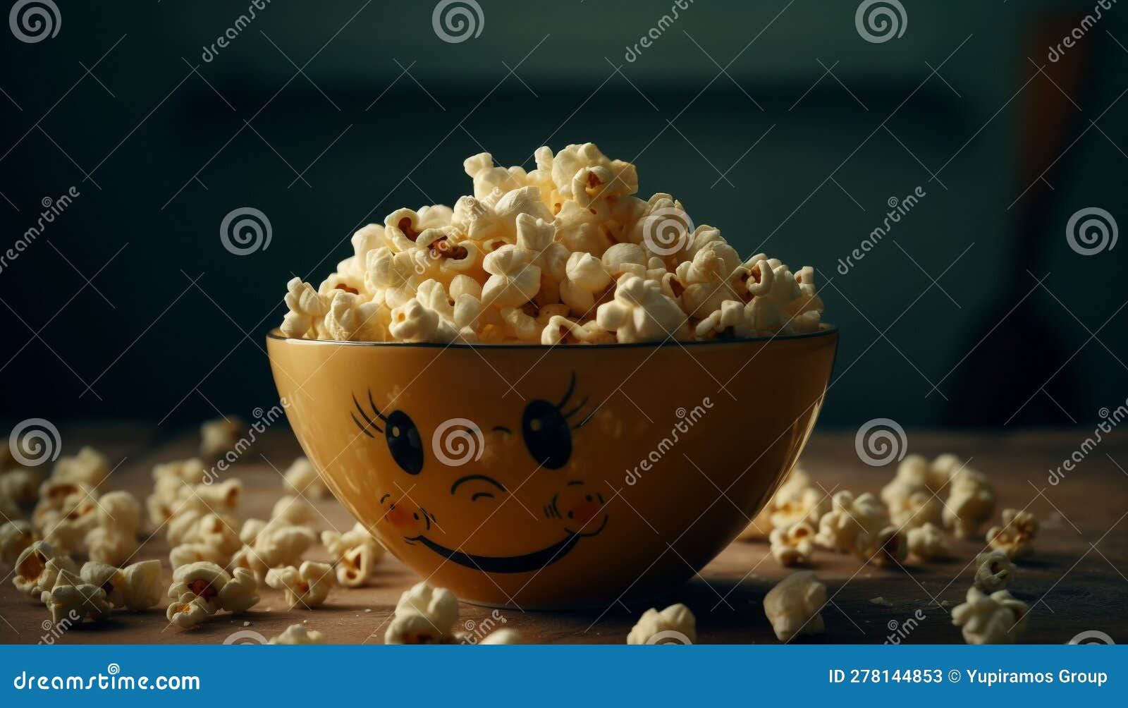 Smiling Close Up of Gourmet Popcorn Bucket Generated by AI Stock