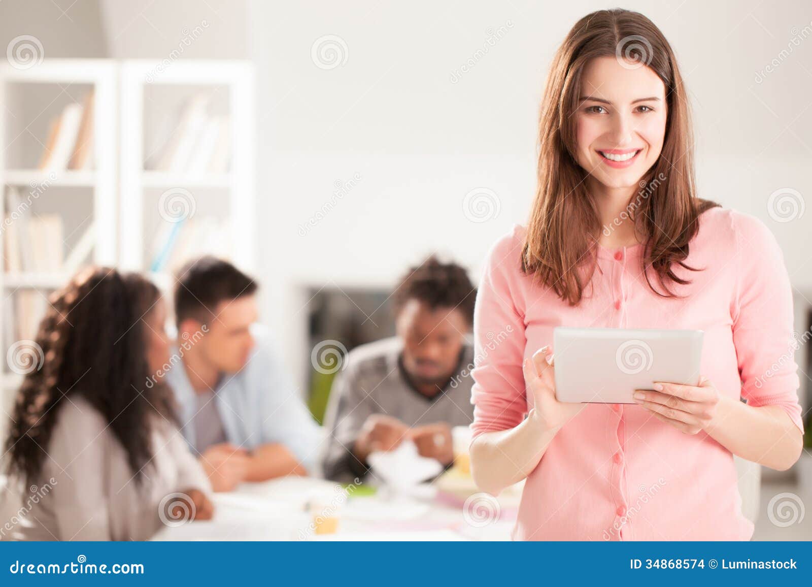 Smiling College Student with a Tablet Stock Photo Image of digital