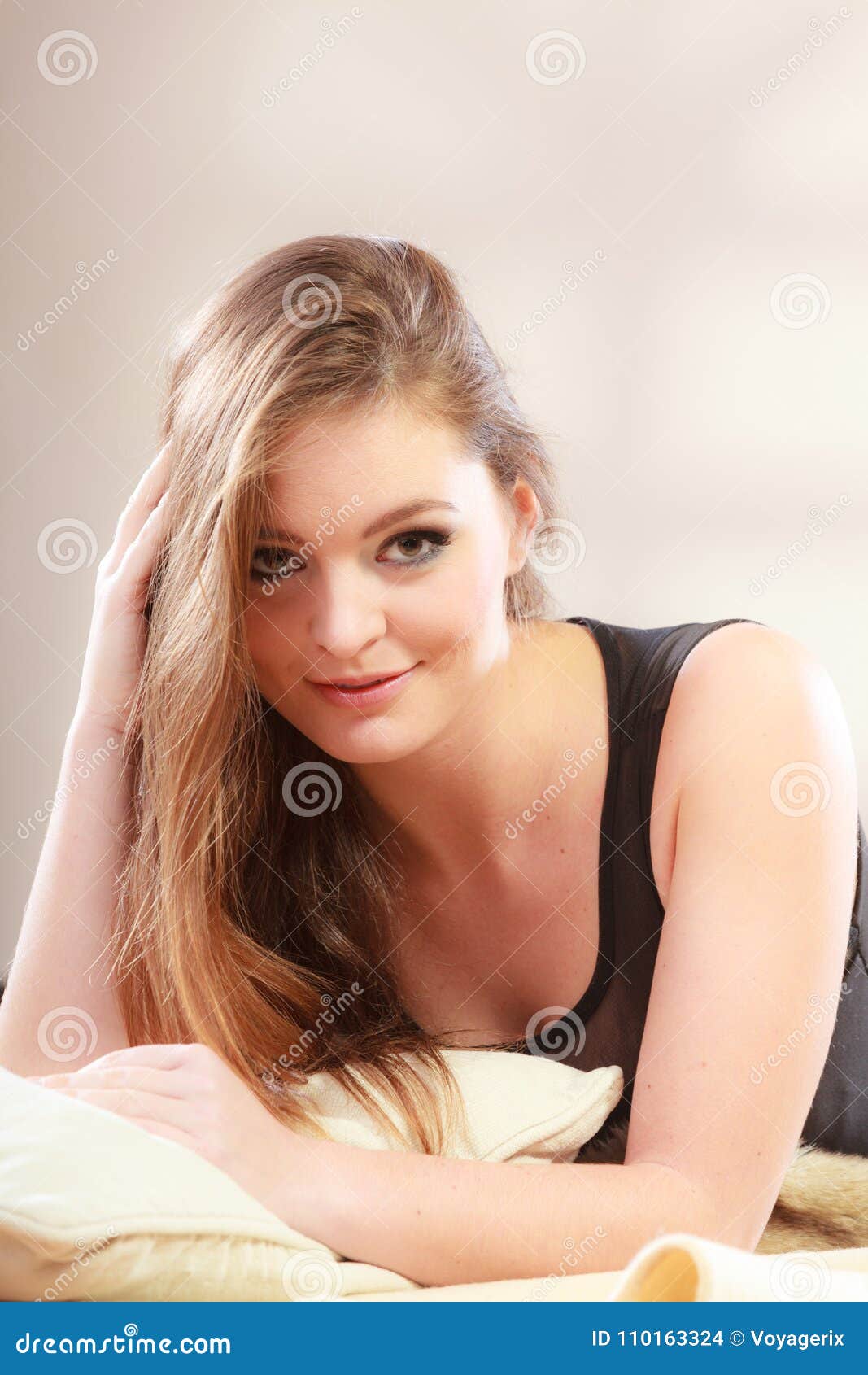 Smiling coquette girl. stock photo. Image of makeup - 110163324