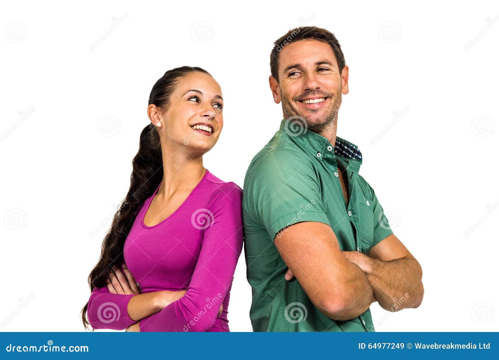 Smiling Couple Standing Back To Back with Arms Crossed Stock Image Image of length, bonding