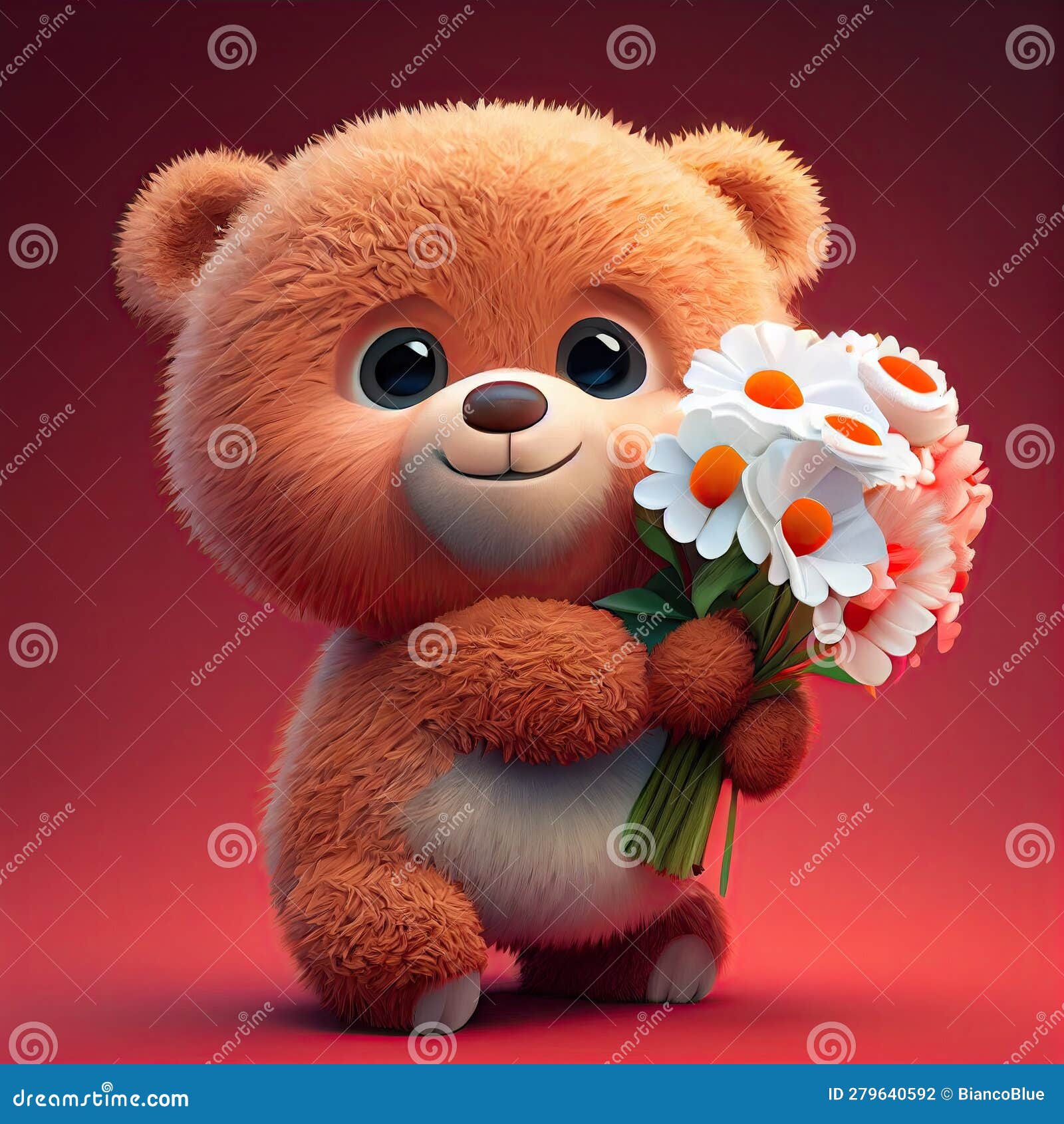 Smiling cute british short hair in cat holding bouquet in colorful flowers  isolated warm background. Concept of phonographic in art digital of animal  abstract profile. Glorious generative AI. Stock Illustration