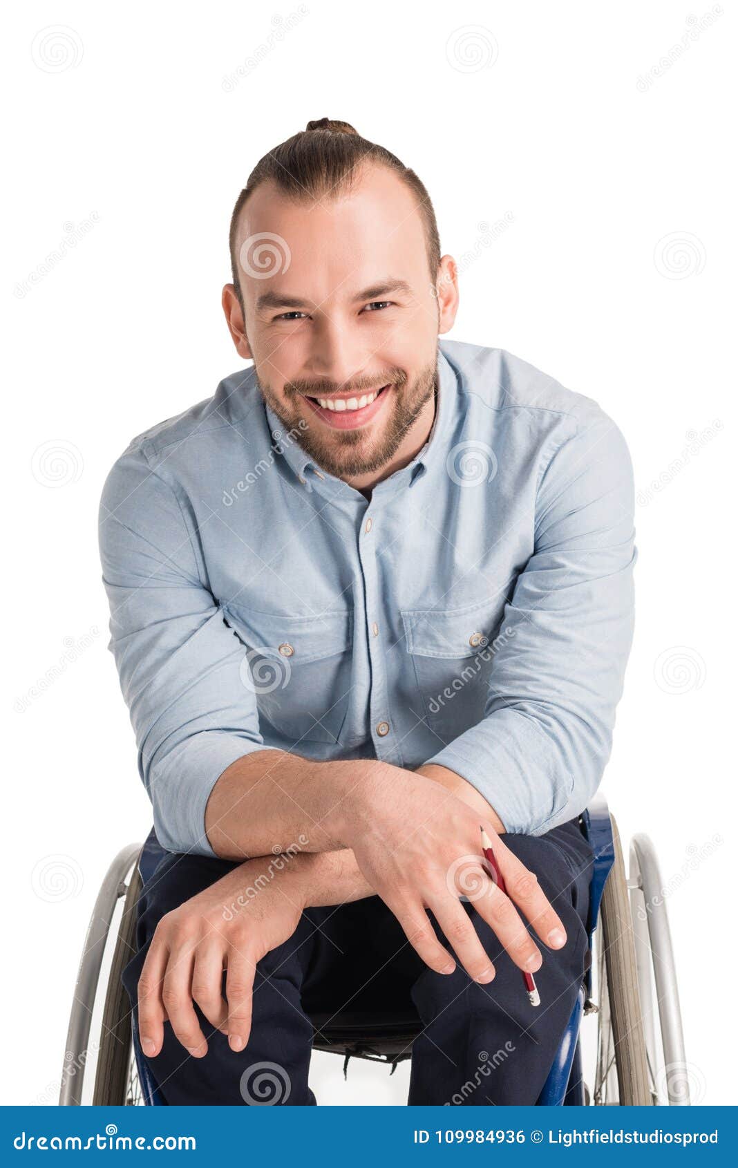 Smiling man in wheelchair stock photo. Image of people - 109984936
