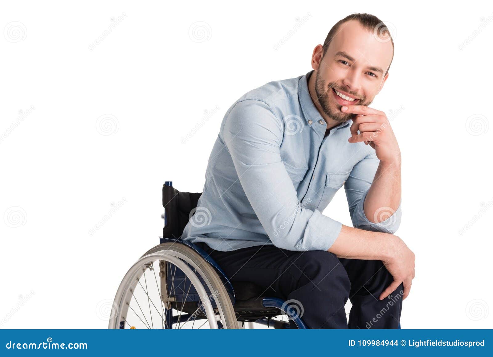 Smiling Disabled Man in Wheelchair Stock Photo - Image of posing ...