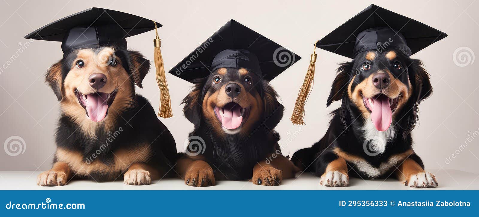 Smiling Dogs in Graduation Hats, White Background Stock Illustration