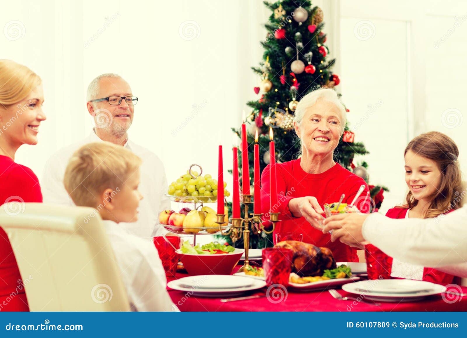 Smiling Family Having Holiday Dinner at Home Stock Image - Image of