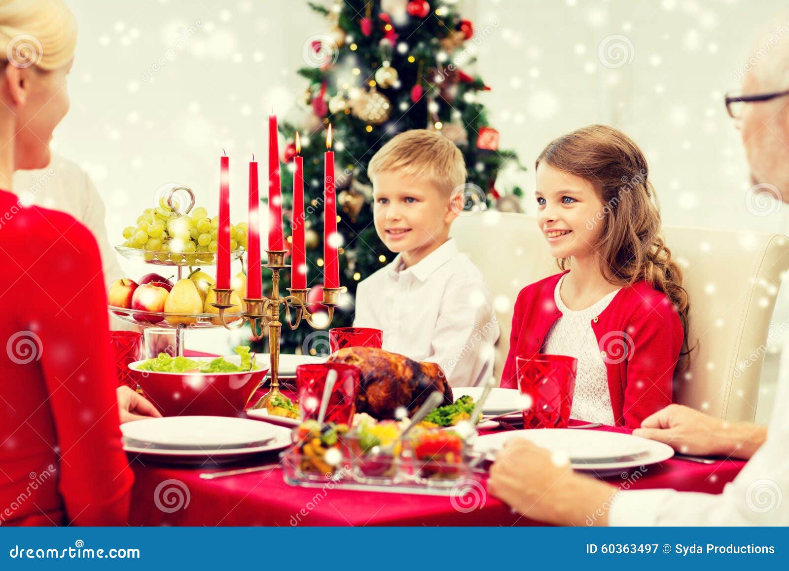 Smiling Family Having Holiday Dinner at Home Stock Image - Image of