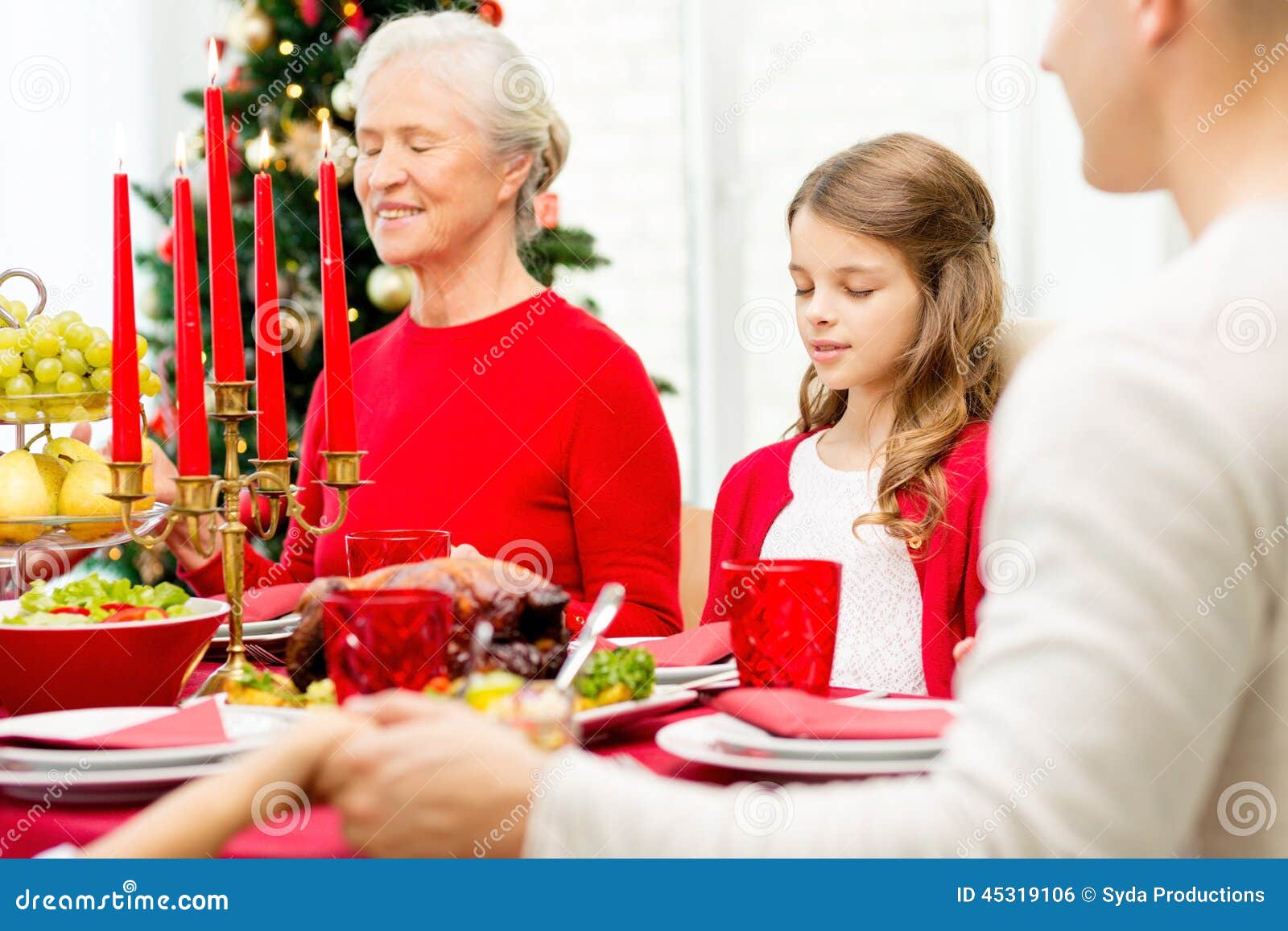 Smiling Family Having Holiday Dinner at Home Stock Photo - Image of