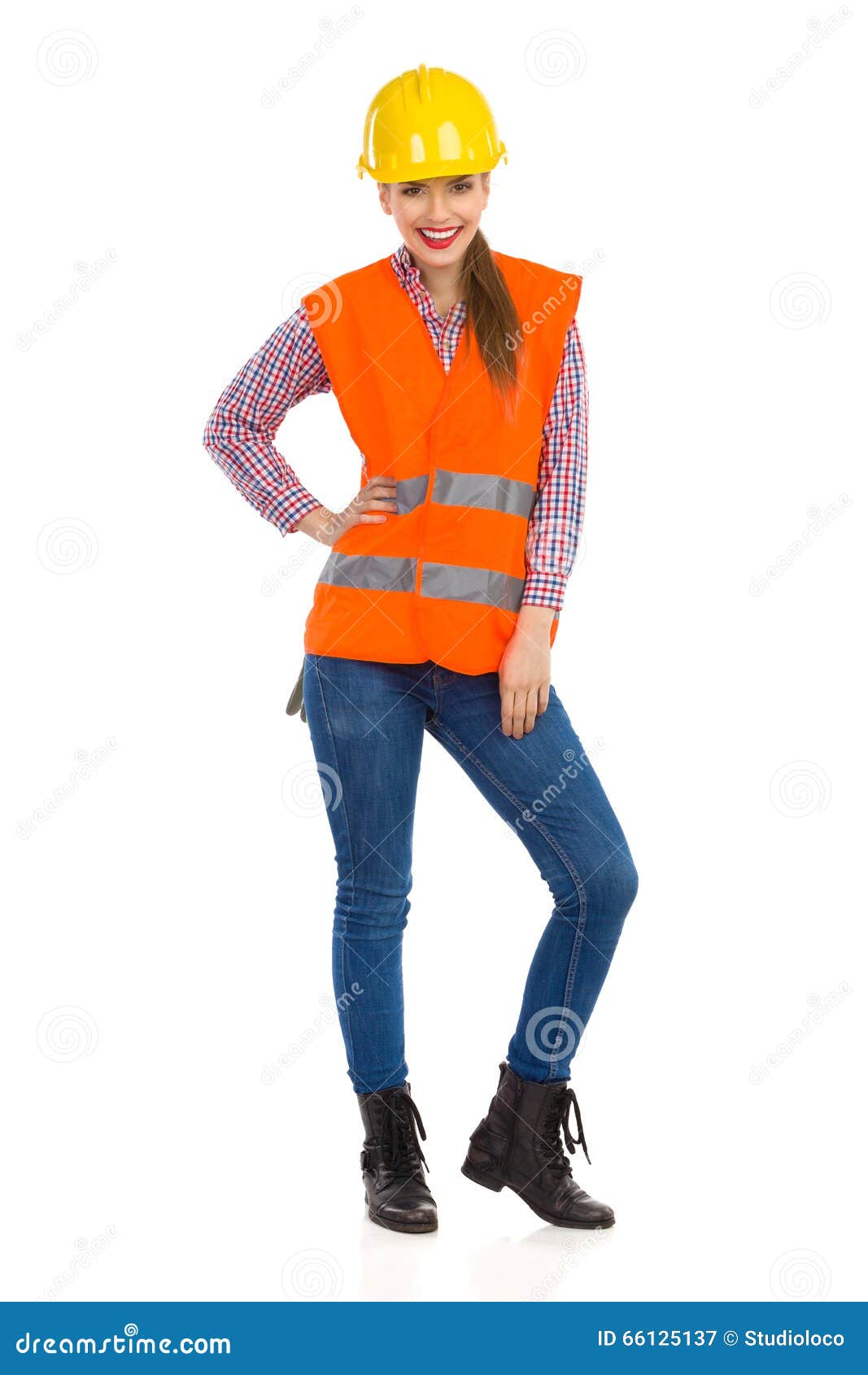 Smiling Female Construction Worker Stock Image Image Of Clothing Cutout 66125137