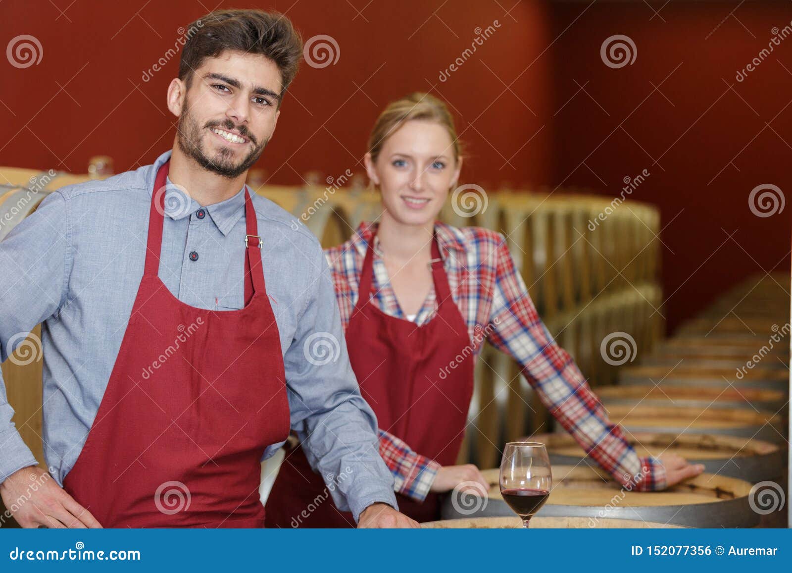 Smiling Female and Male Worker in Wine Cellar Stock Photo Image of