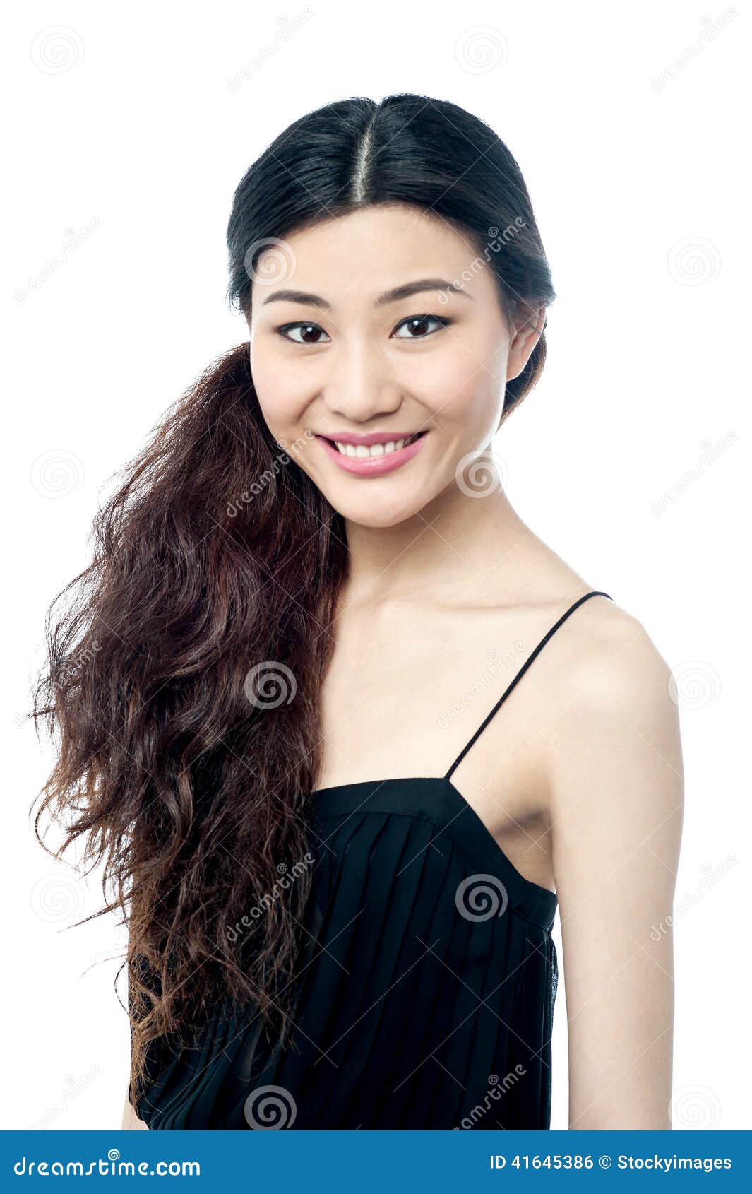 Smiling Female Model Presenting Something Stock Photo - Image of ...