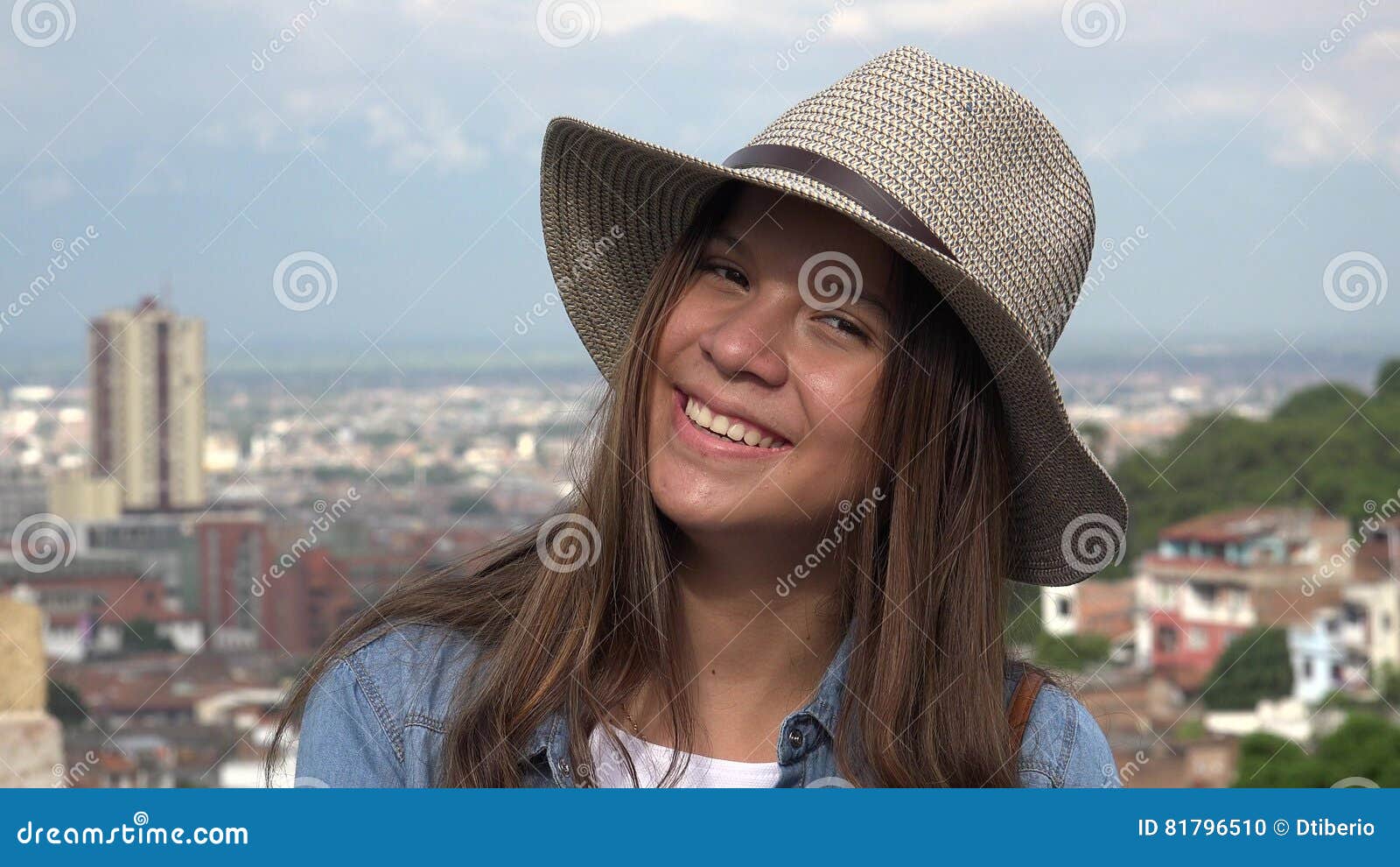Smiling Female Teen Wearing Hat Stock Photo I