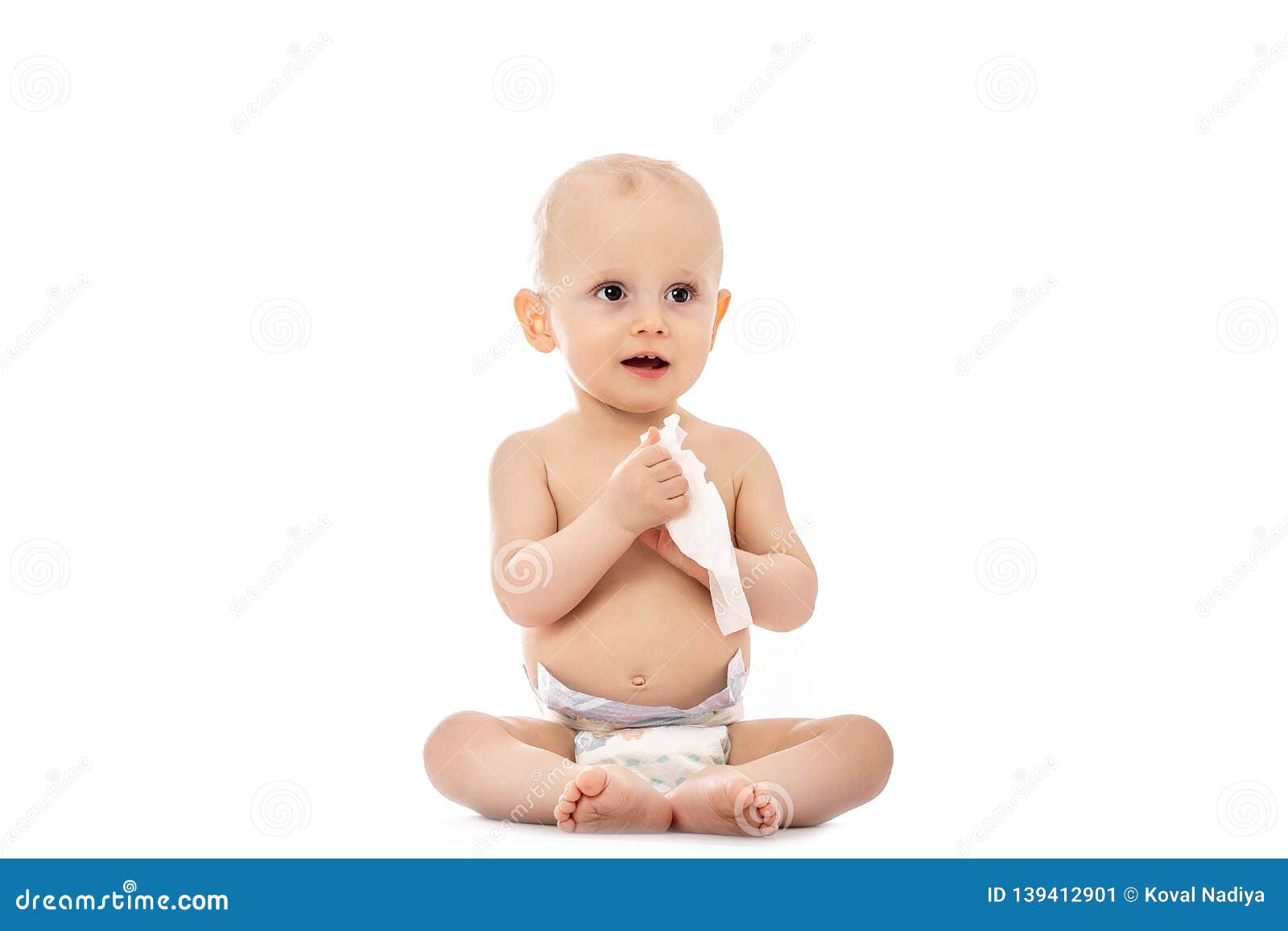 Smiling Funny Baby Getting a Diaper Change. with Wipe Isolated on a White  Background Stock Image - Image of concept, clean: 139412901