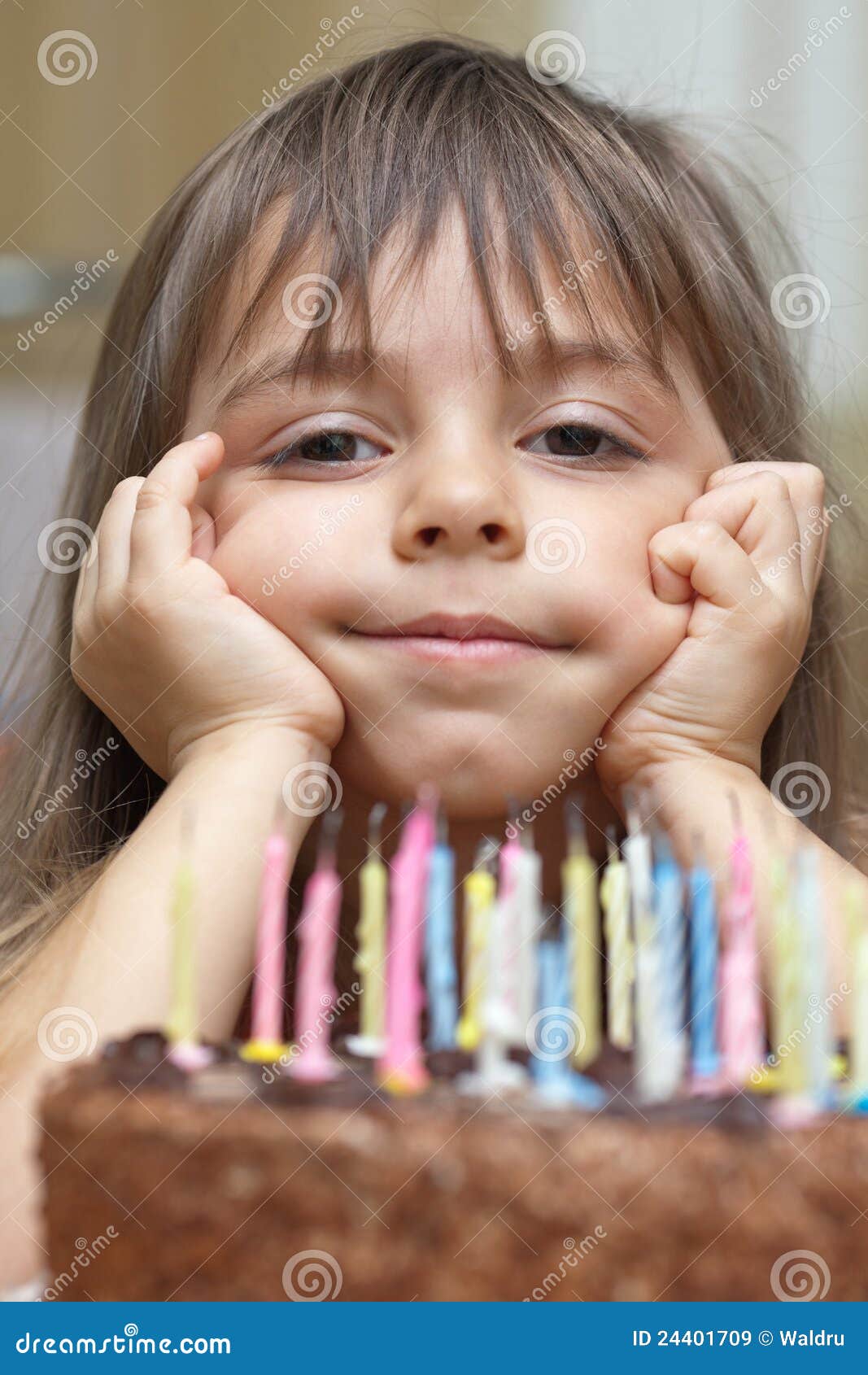 Smiling Girl and Birthday Cake Stock Image Image of casual
