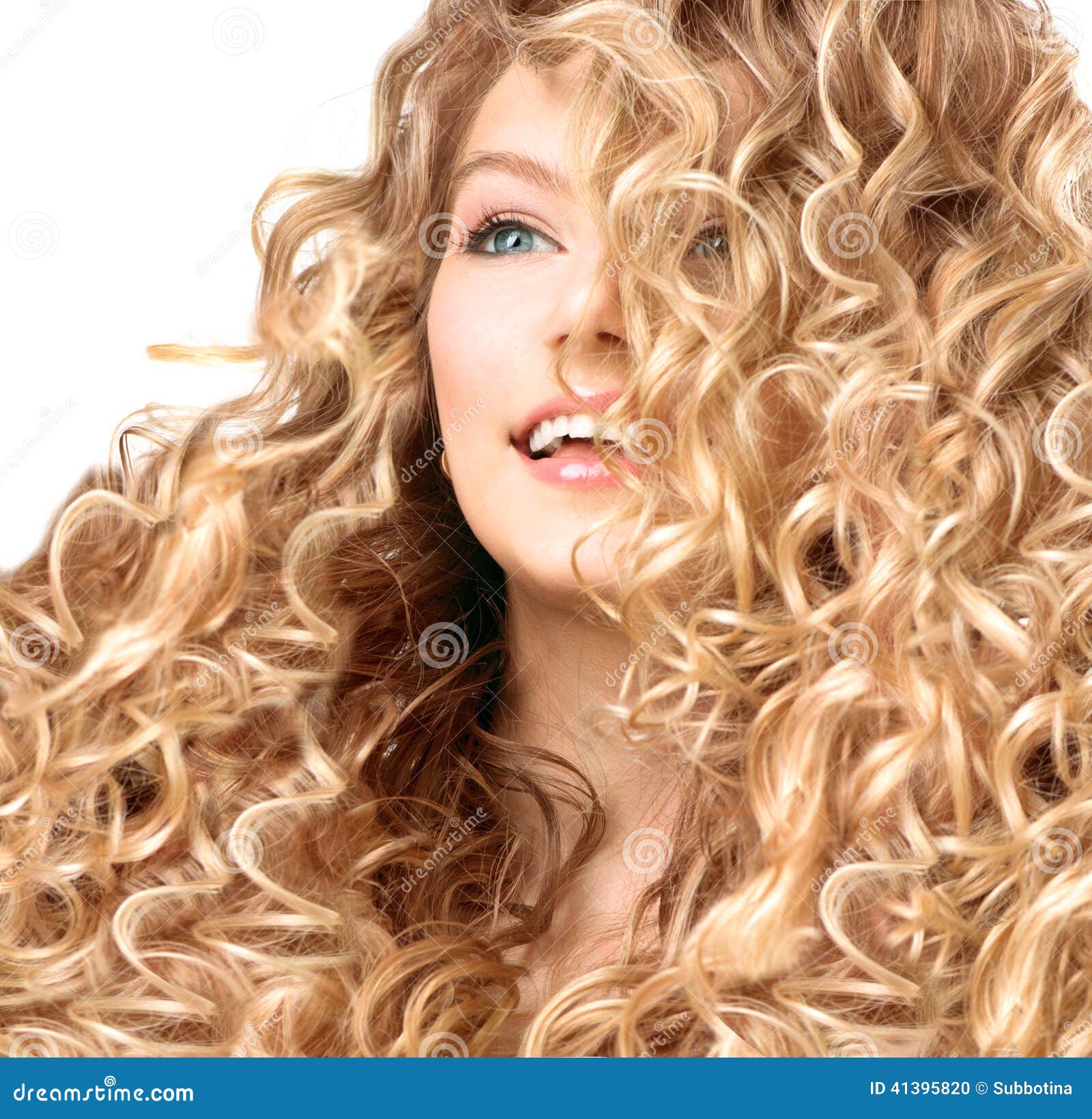 Smiling Girl with Blonde Permed Hair Stock Photo - Image of hairdressing,  perm: 41395820