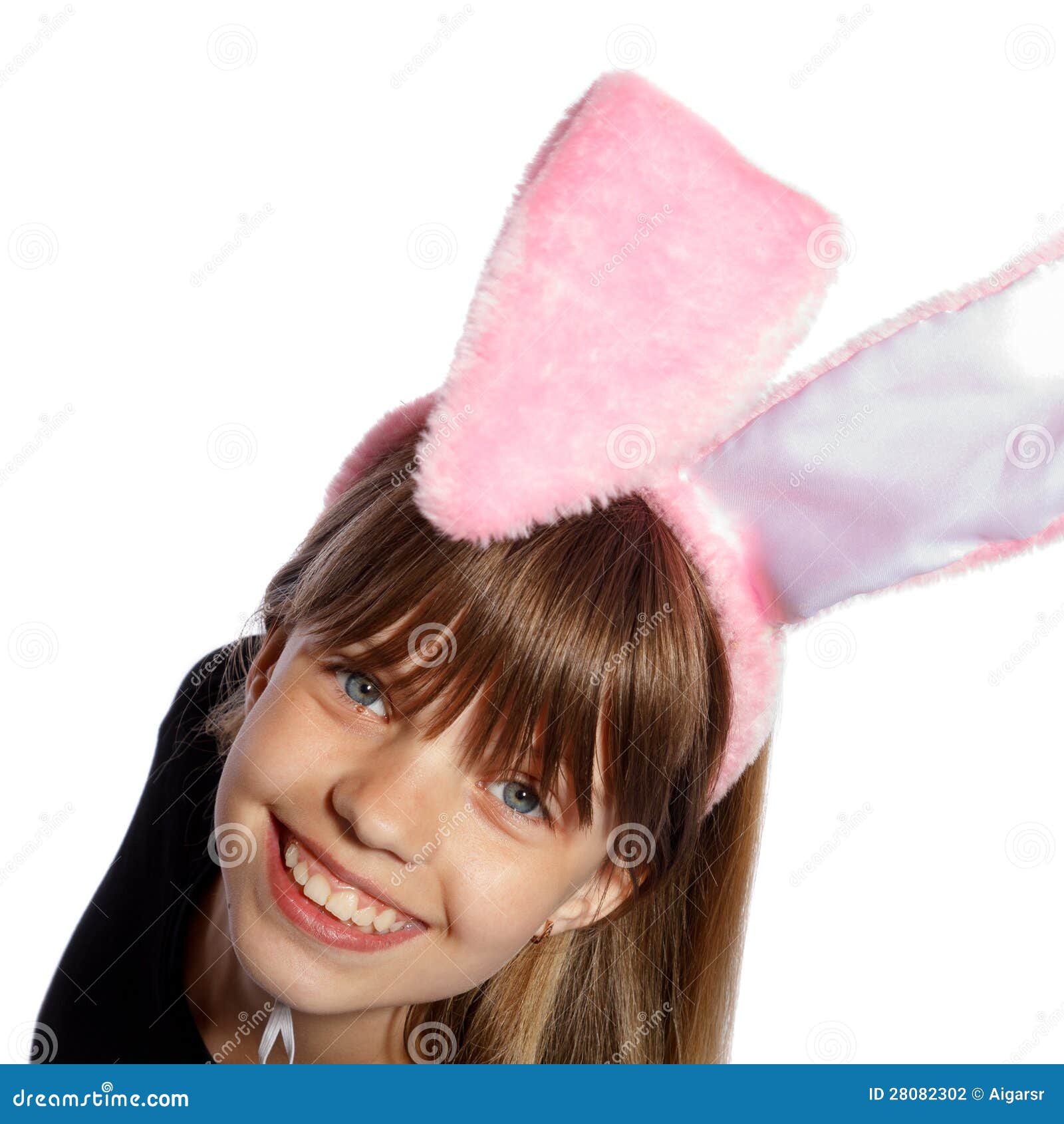 Smiling Girl with Bunny Ears Stock Photo Image of happy, childhood