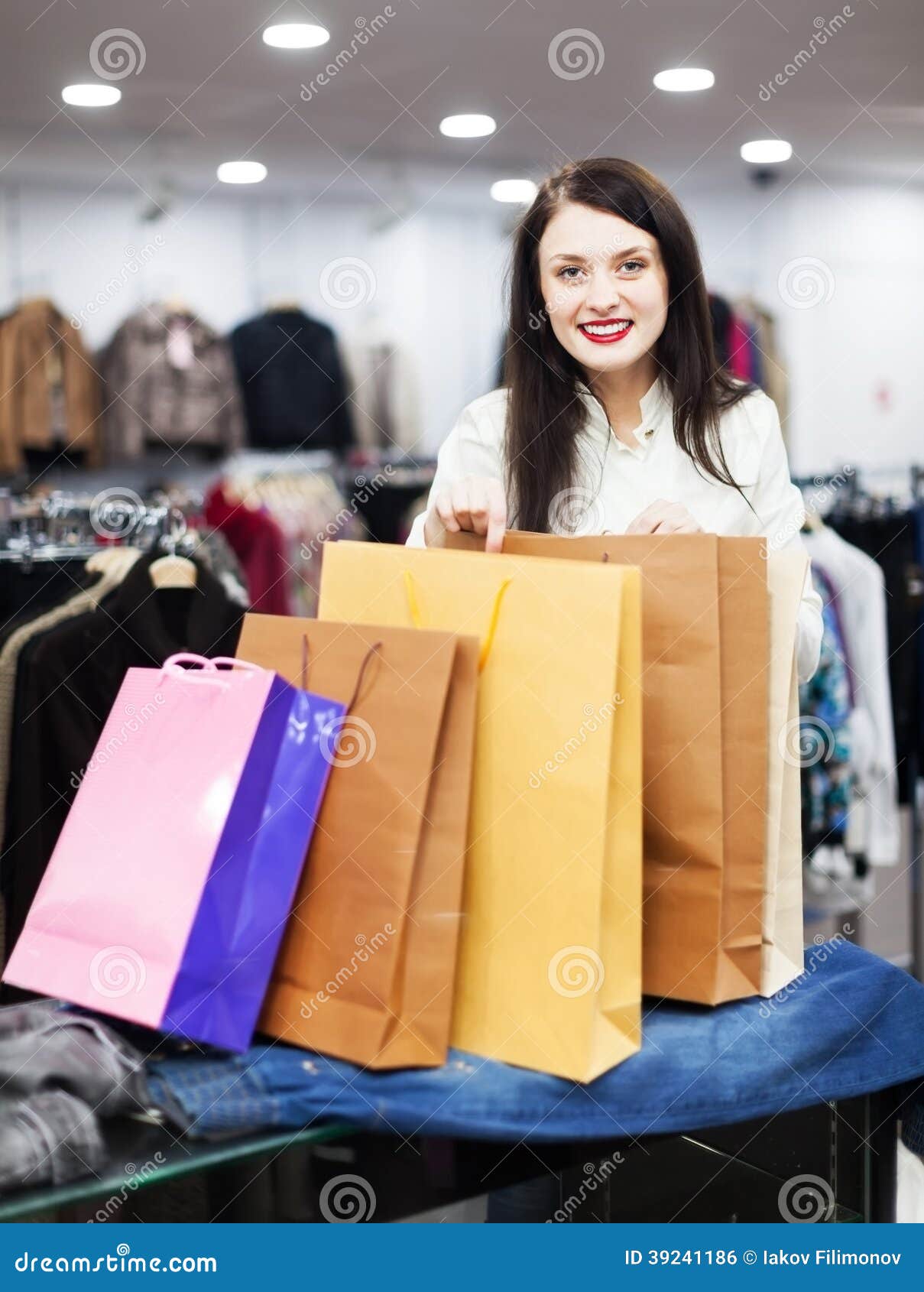 Smiling Girl Buyer with Shopping Bags Stock Photo - Image of people ...