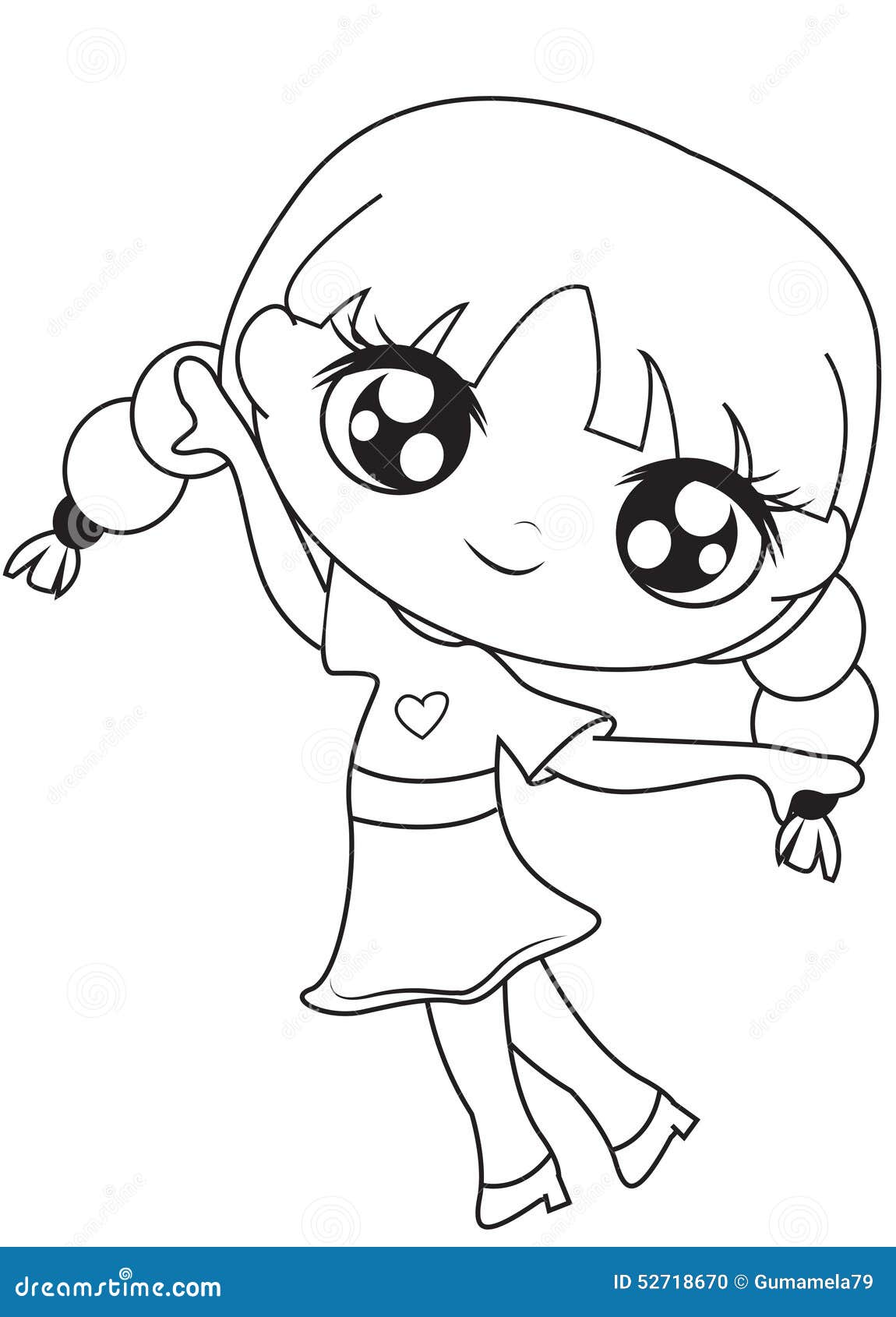 Smiling Girl Coloring Page Stock Illustration - Image: 52718670