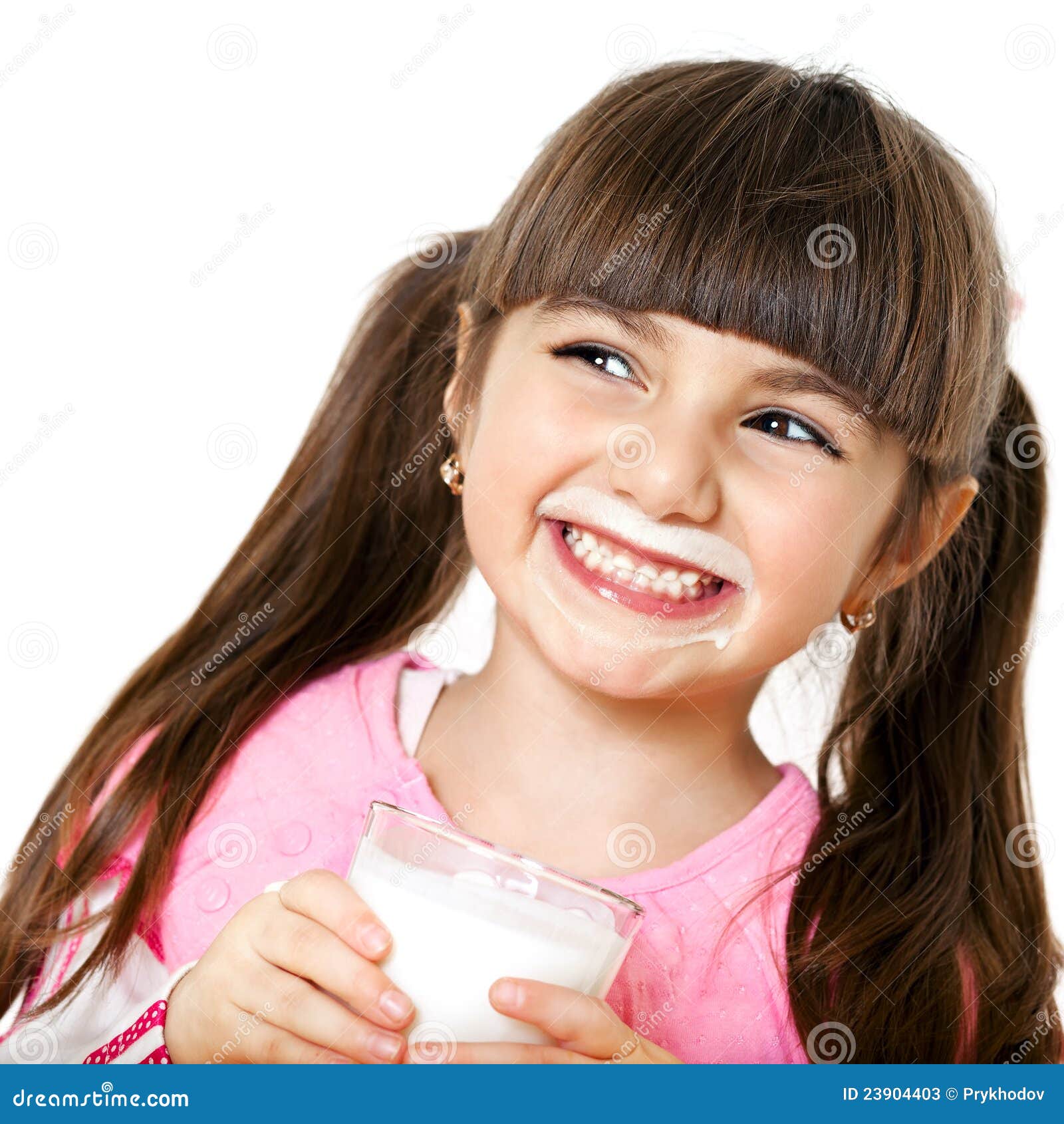 Smiling Girl with a Glass of Milk Stock Image Image of face