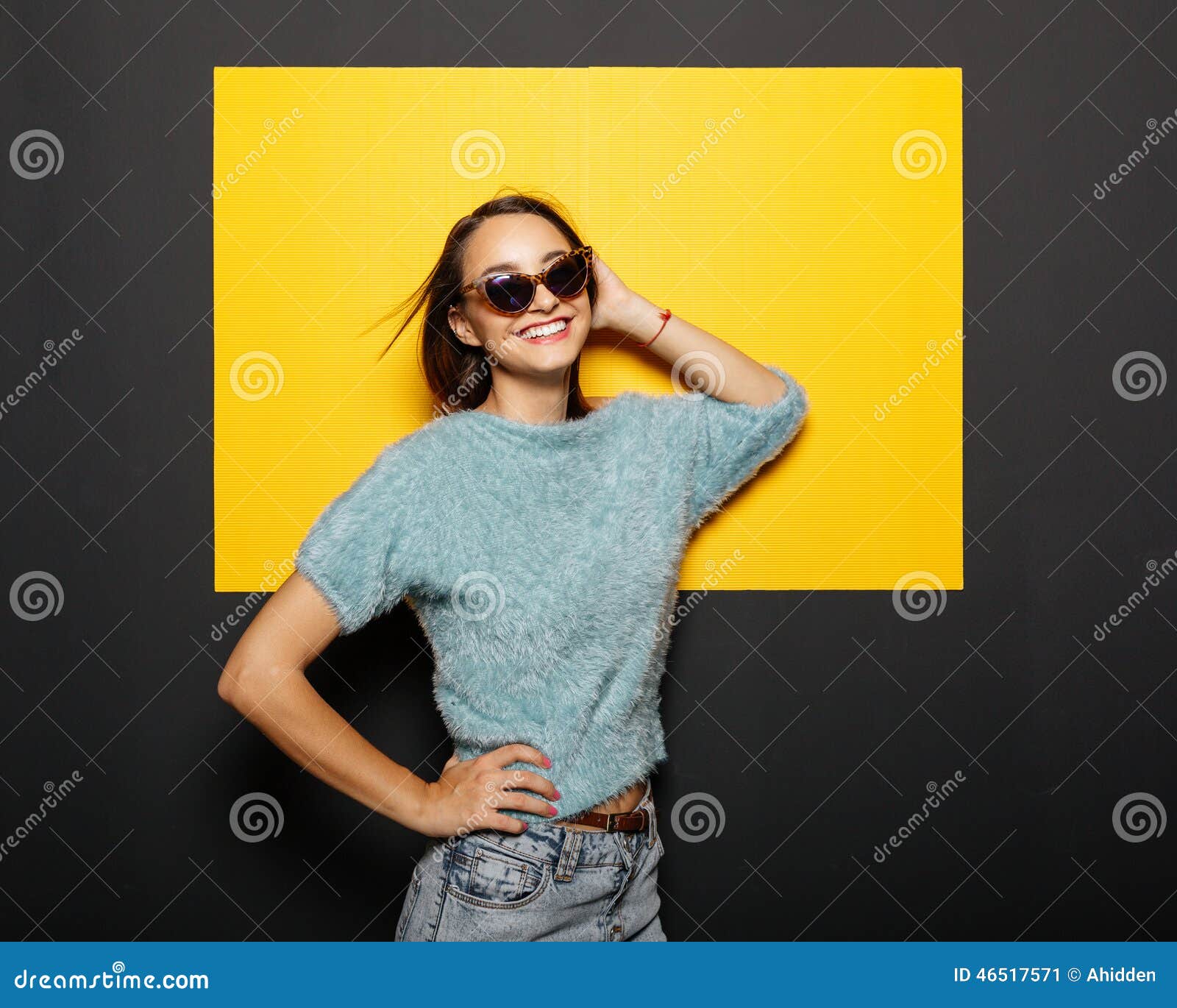 Smiling girl in glasses stock image. Image of phone, woman 46517571