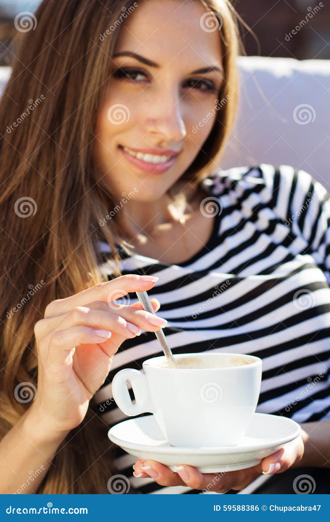 Smiling Girl is Holding Cup of Coffee, Autumn Time Stock Photo - Image ...