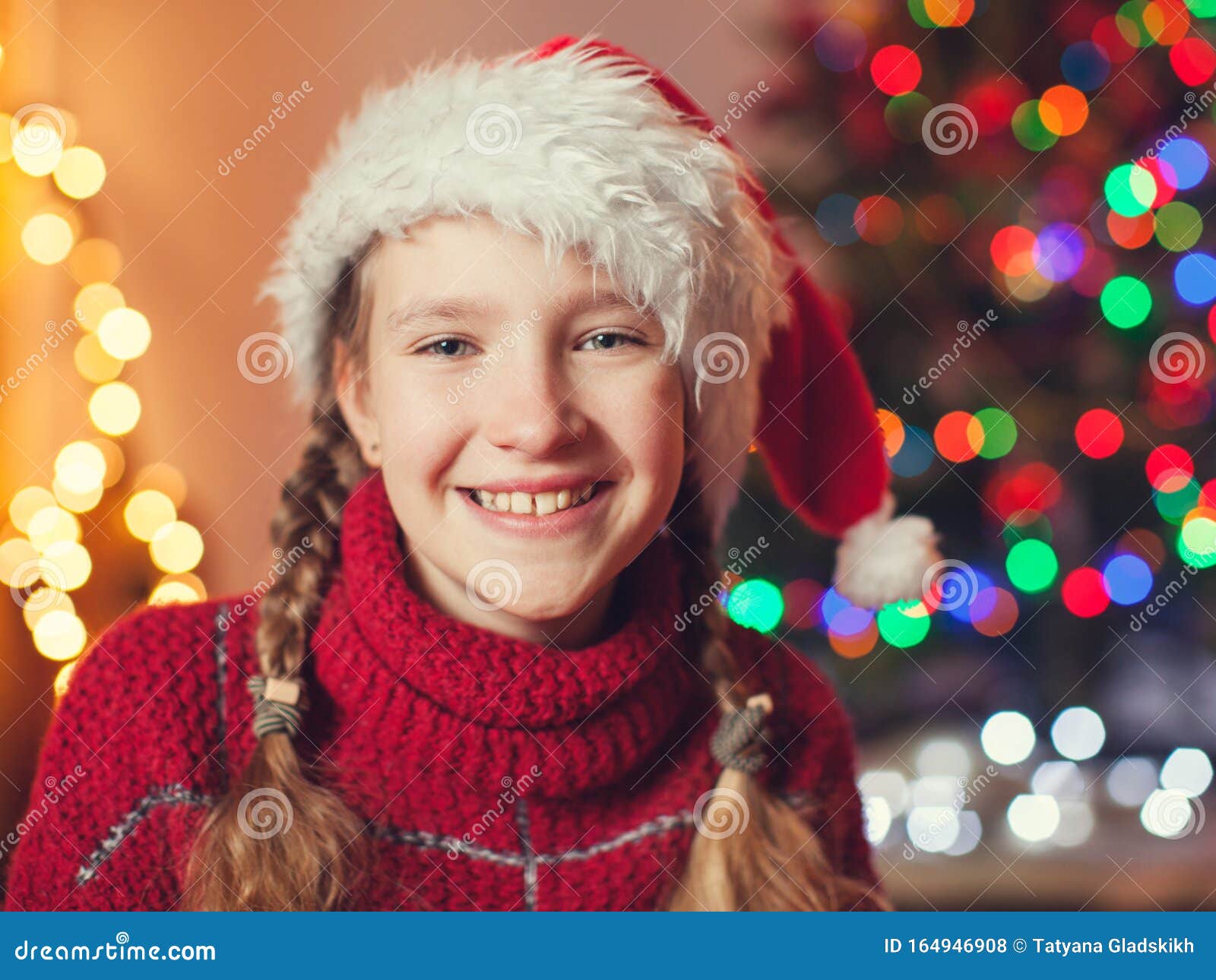 Smiling Girl Near Christmas Tree at Home Stock Photo - Image of cute ...