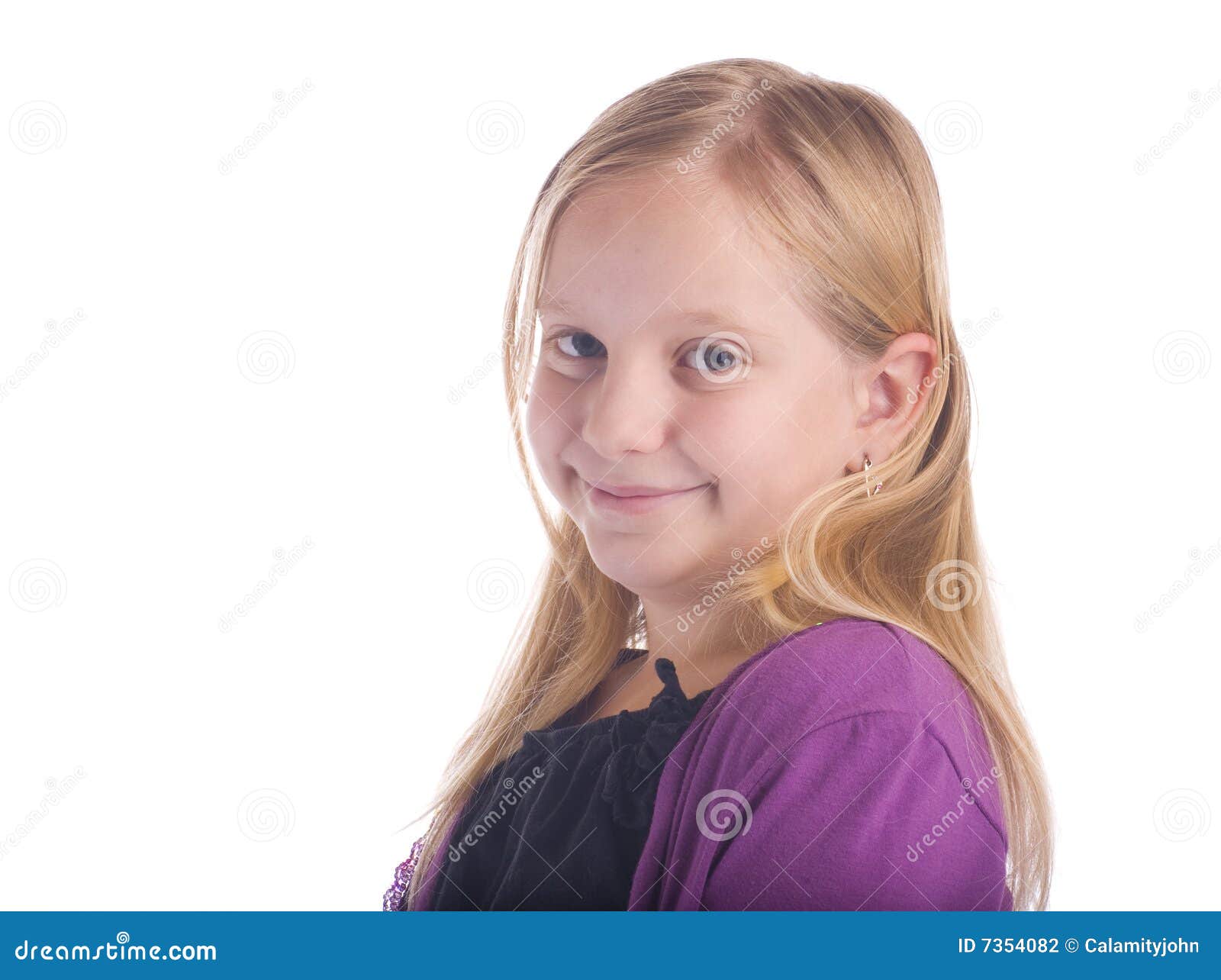 Smiling Girl in Purple stock photo. Image of blond, portrait - 7354082