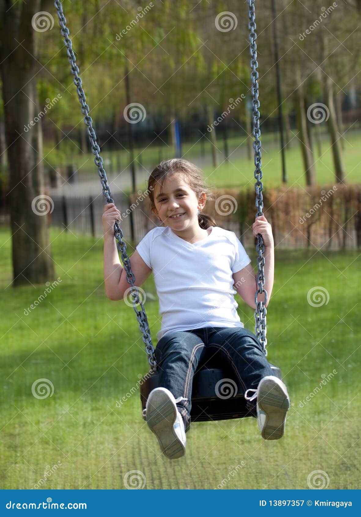 Smiling Girl Riding a Swing Stock Image Image of garden, park 13897357