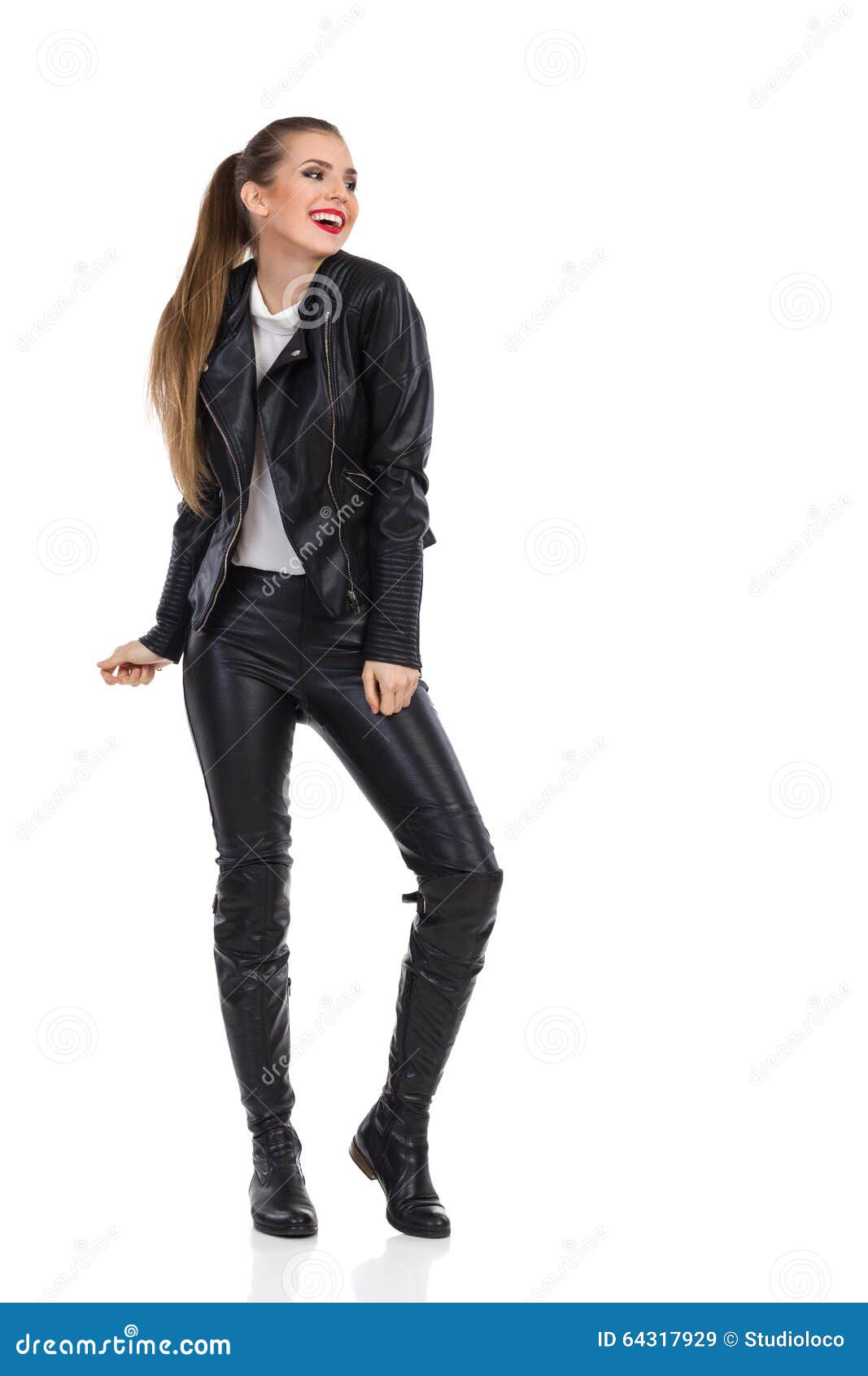 Smiling Girl in Rock Outfit Stock Image - Image of chaps, looking: 64317929