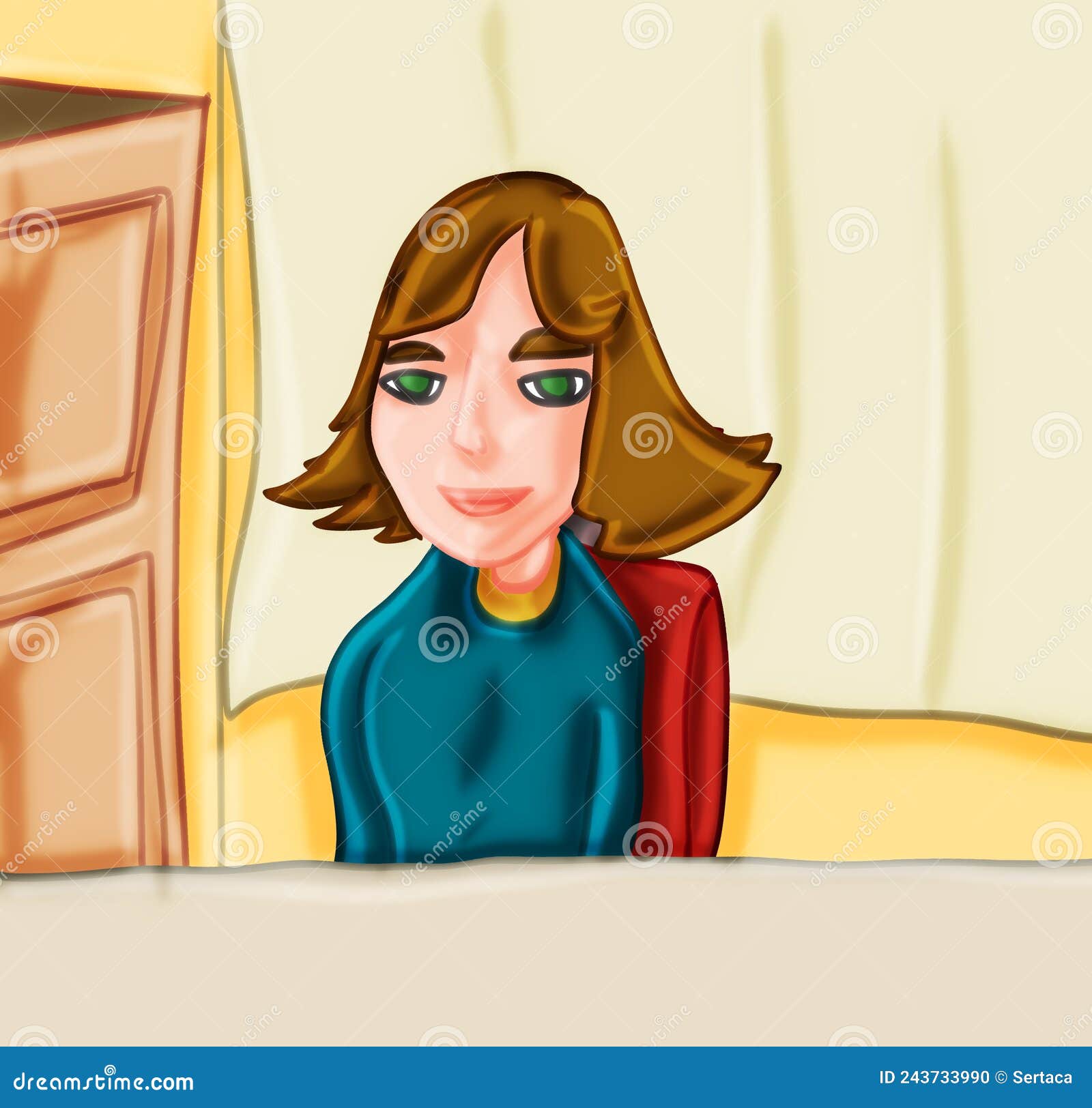 Smiling Girl Sitting in Front of Desk Stock Illustration Illustration of room, desk 243733990