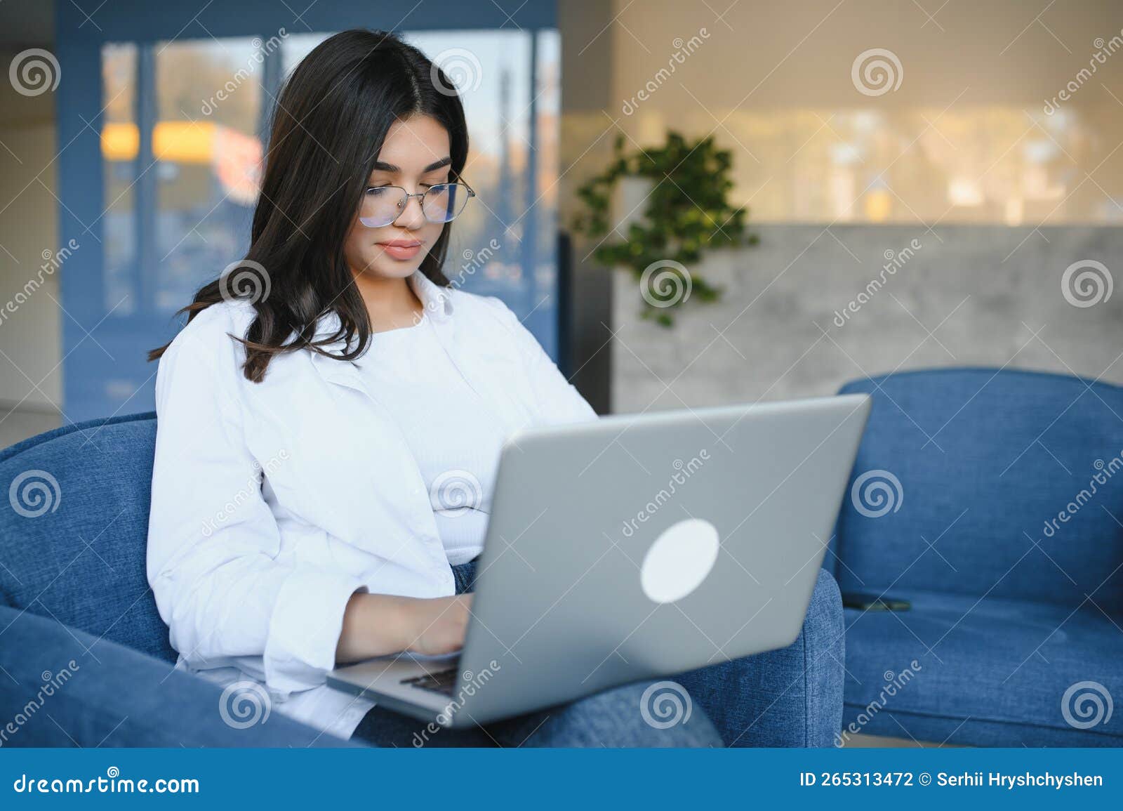 Smiling Girl Student Study Online with Skype Teacher, Happy Young Woman ...