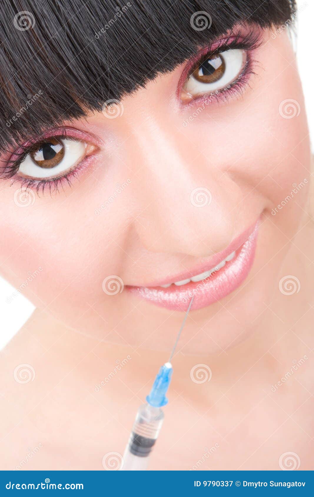 Smiling girl with syringe stock image. Image of aesthetic 9790337