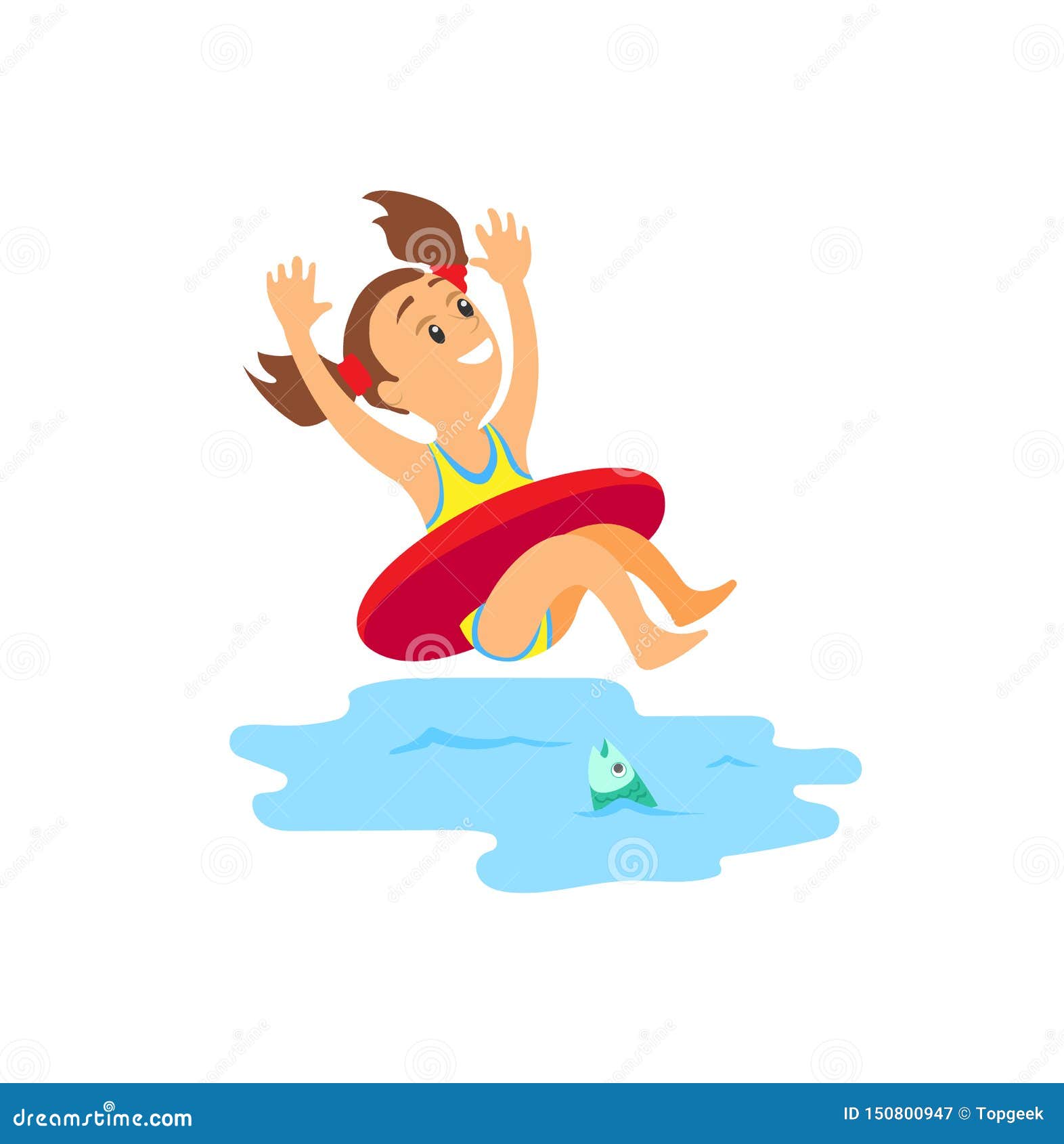 Young Girl Swimming with Inflatable Circle Vector Stock Vector ...