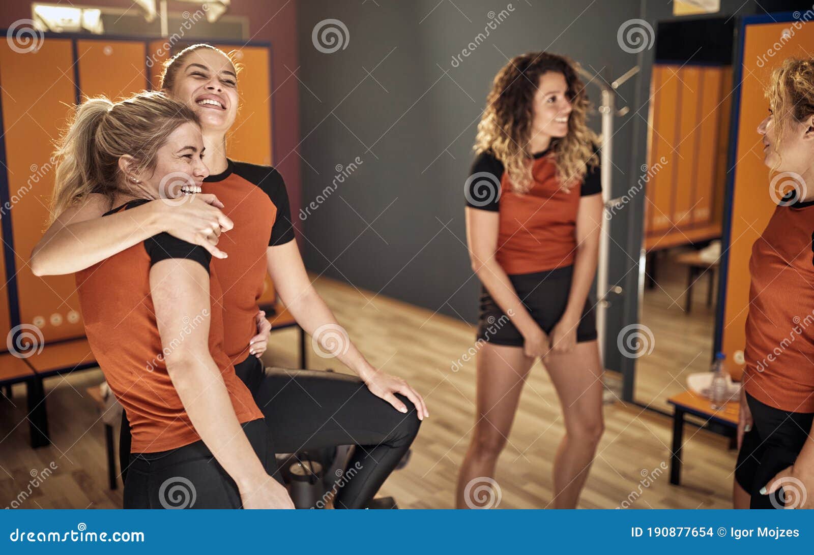 Three girl in the locker room