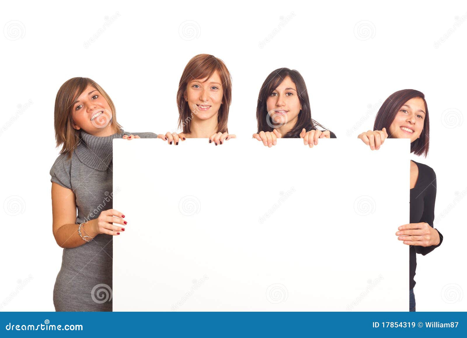 Smiling Girls Hold Blank Billboard Stock Image - Image of copy, smiling ...