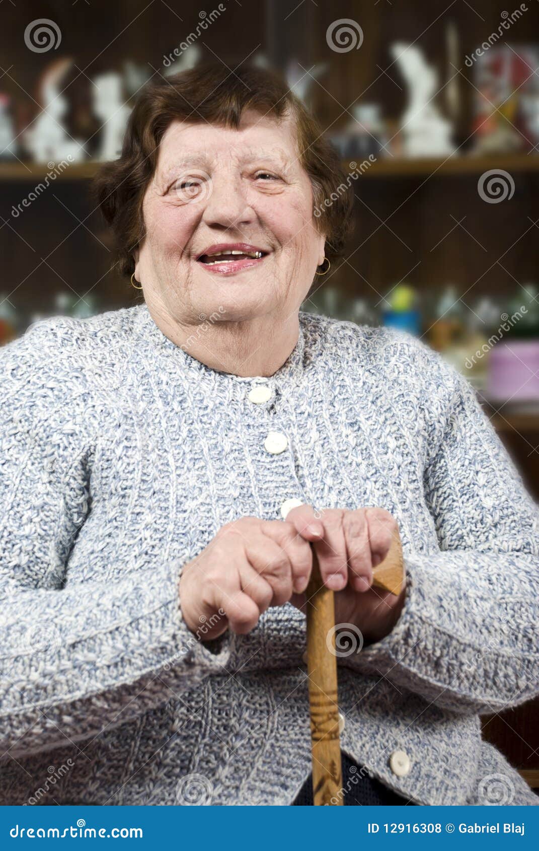 smiling grandma with stick
