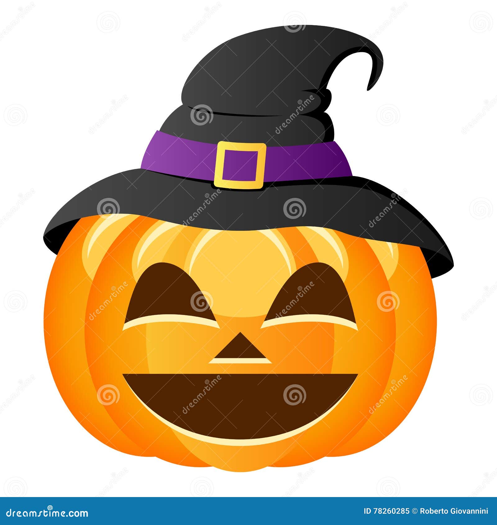 smiling halloween pumpkin with witch hat