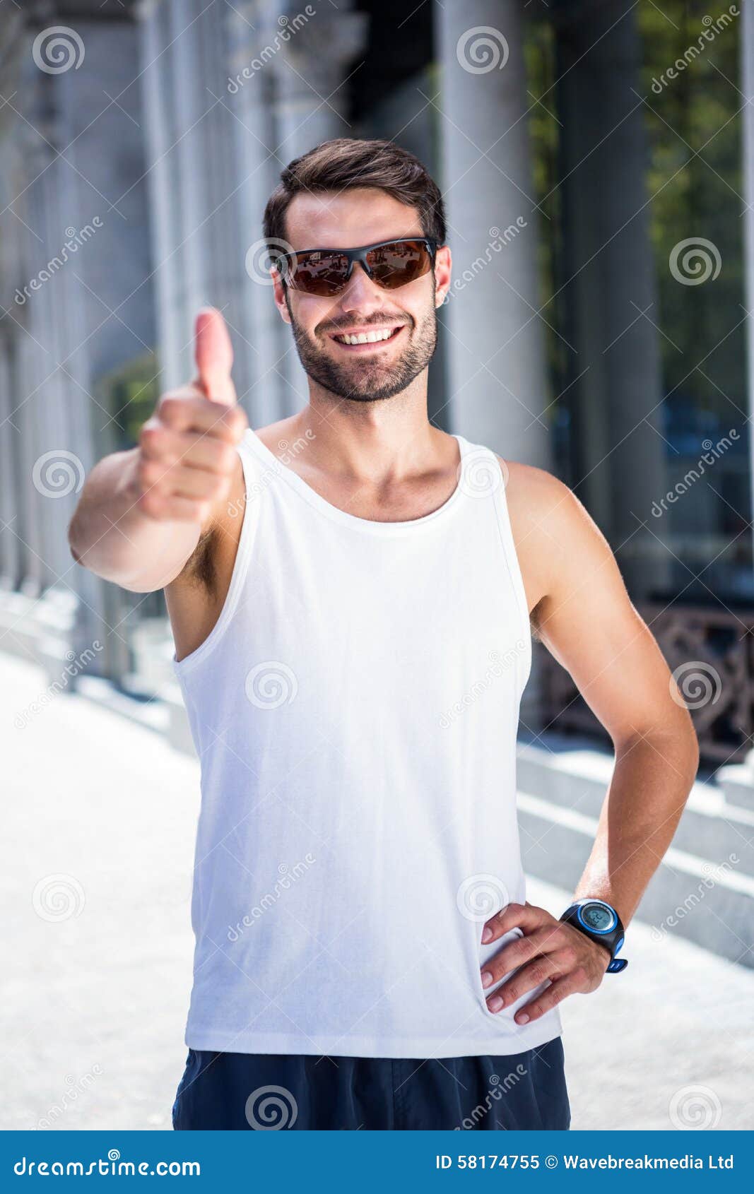 Smiling Handsome Athlete Doing Thumbs Up Stock Image - Image of city ...