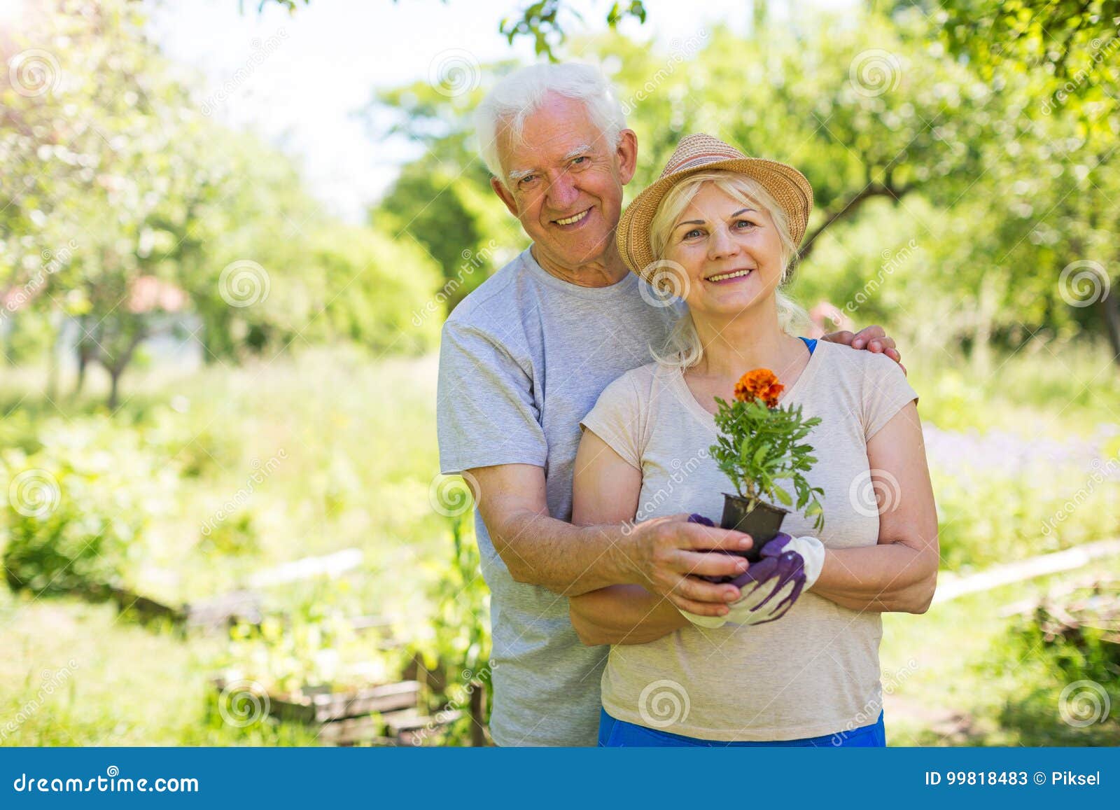 Senior couple gardening stock image. Image of happiness - 99818483