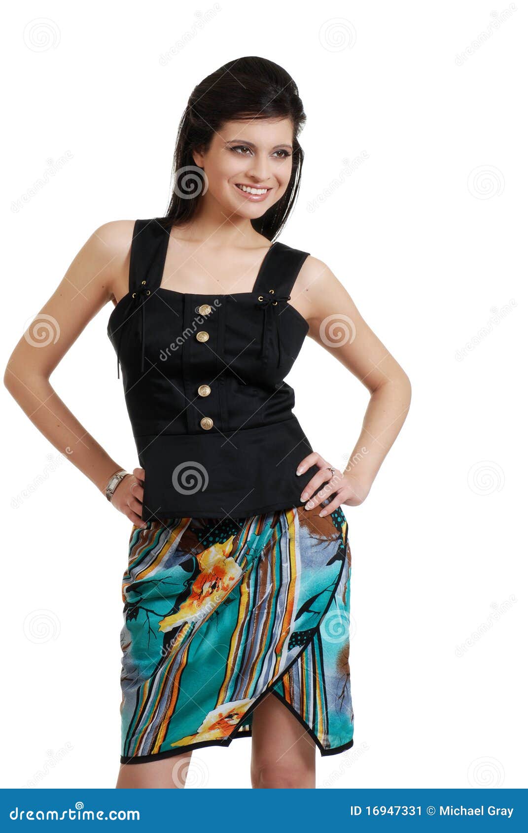 Smiling Hispanic Woman with Hands on Hips Stock Image - Image of ...
