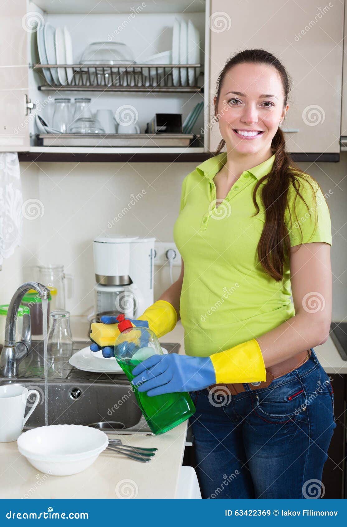 Smiling Housewife Washing Dishes Stock Image - Image Of Interior 