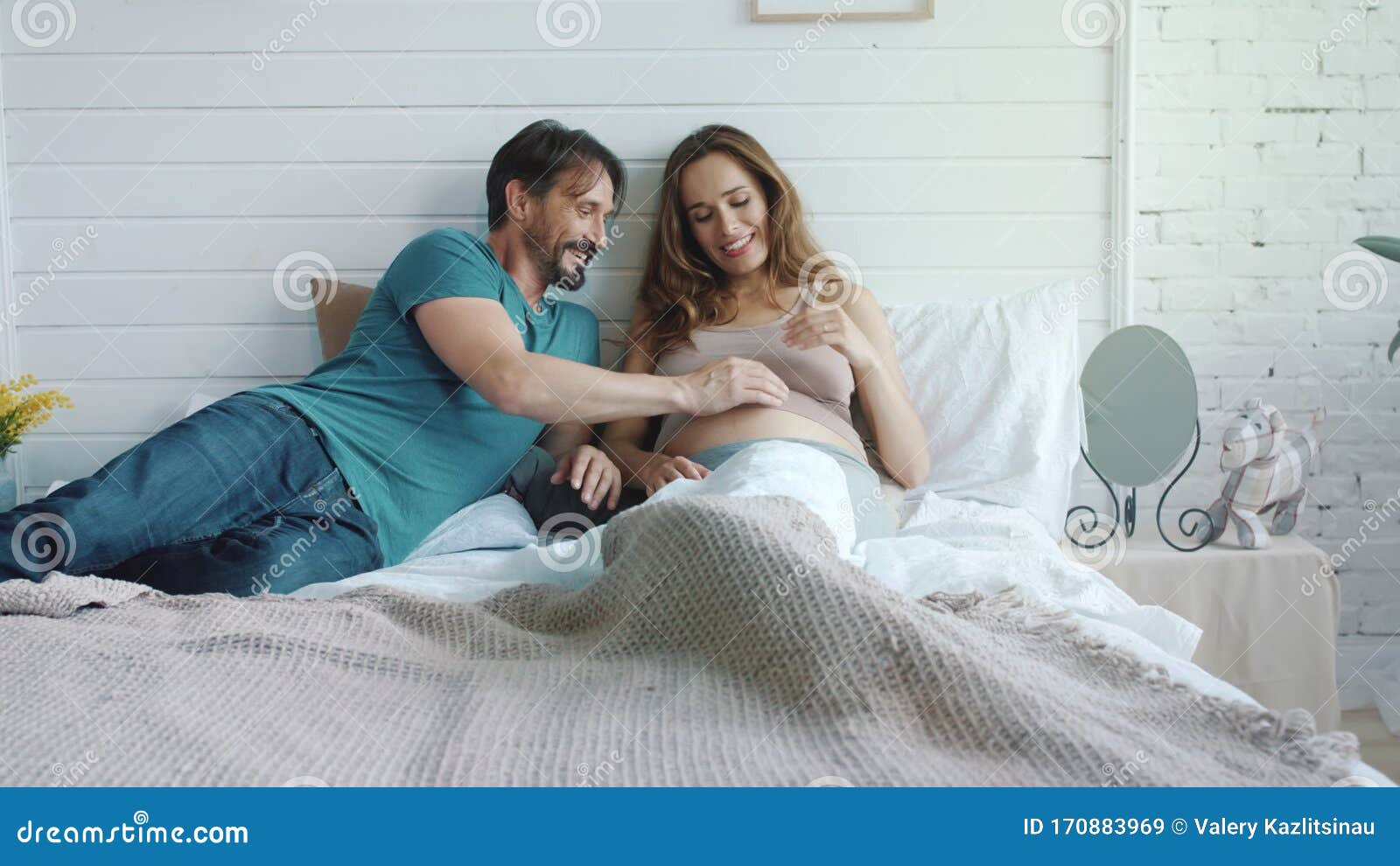 Pregnant Couple Kissing Bed Stock Footage and Videos