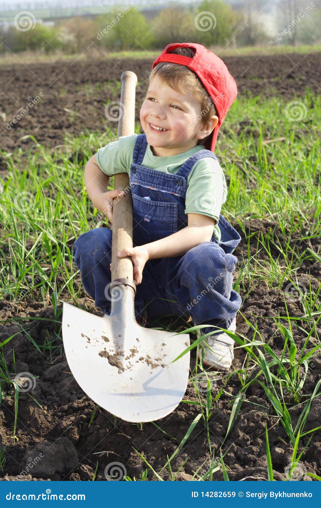 Smiling Little Boy with Big Shovel Stock Image Image of assistant