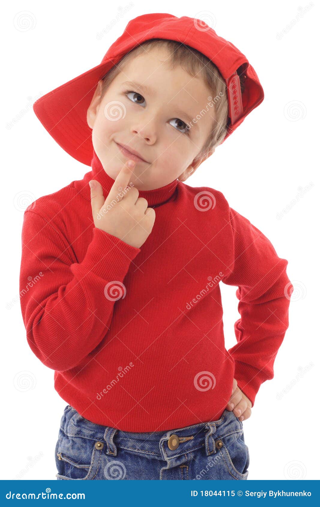 Smiling Little Boy in Red Hat Stock Image Image of think, white 18044115