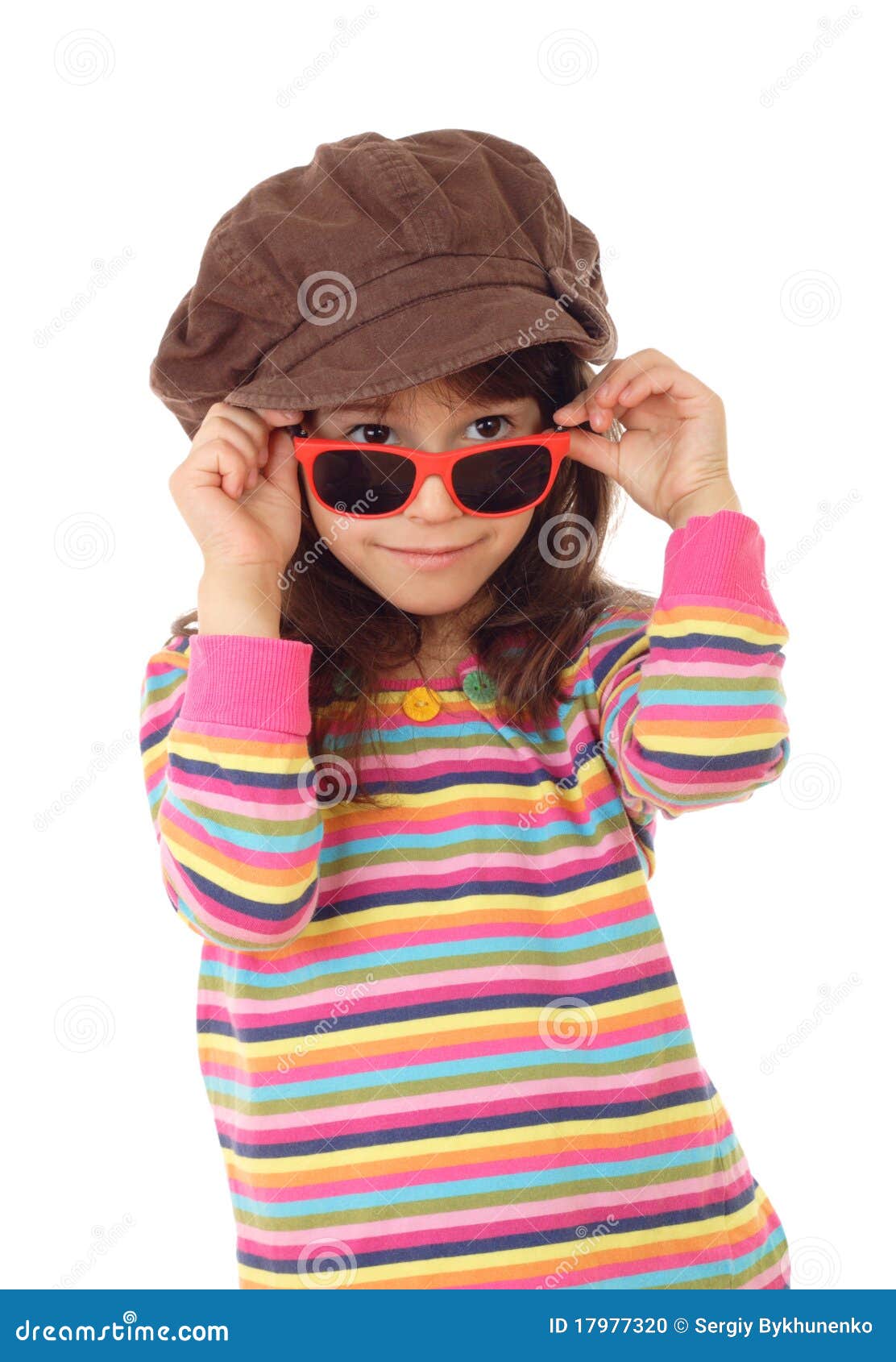 Smiling Little Girl in Hat and Sunglasses Stock Photo Image of