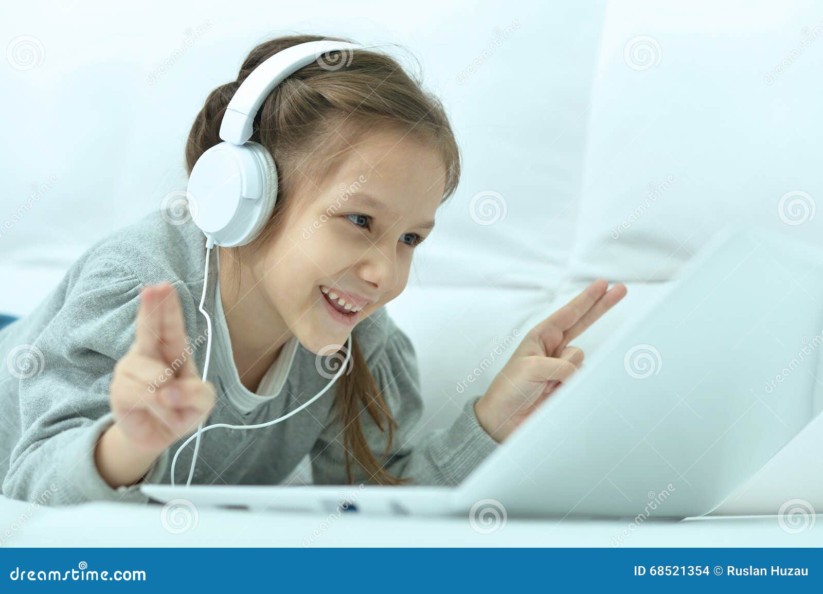 Smiling Little Girl with Laptop Computer Stock Photo - Image of ...