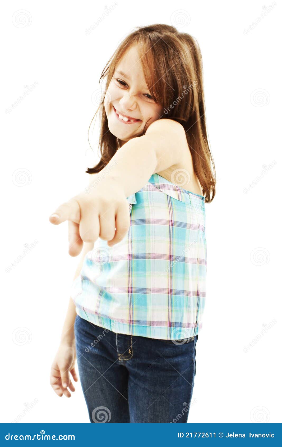 Smiling Little Girl, Pointing Her Finger Stock Image - Image: 21772611