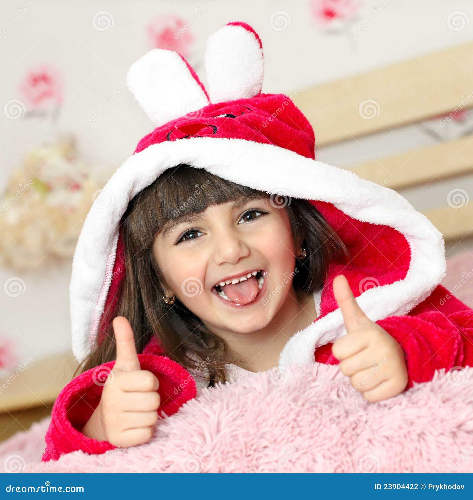 Smiling little kid in bed stock photo. Image of girl 23904422