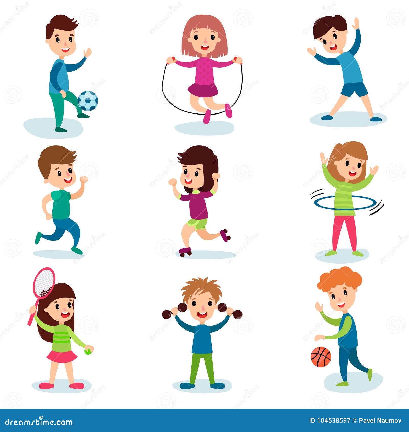 Smiling Little Kids Characters Doing Different Sports and Playing Sportive  Games, Kids Physical Activity Cartoon Vector Stock Vector - Illustration of  play, people: 104538597