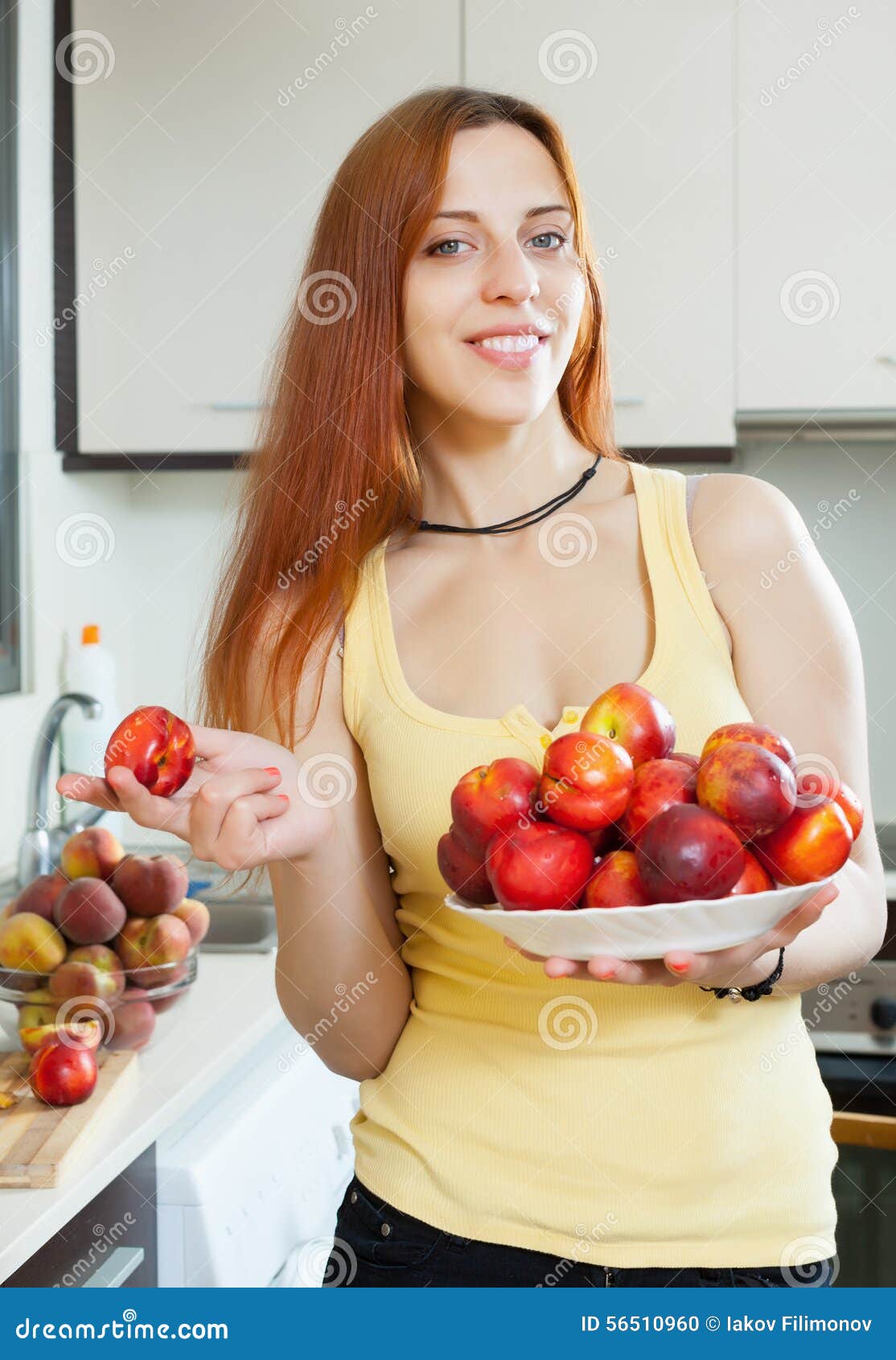 Long Haired Girl Nectarines Stock Photos Free & RoyaltyFree Stock