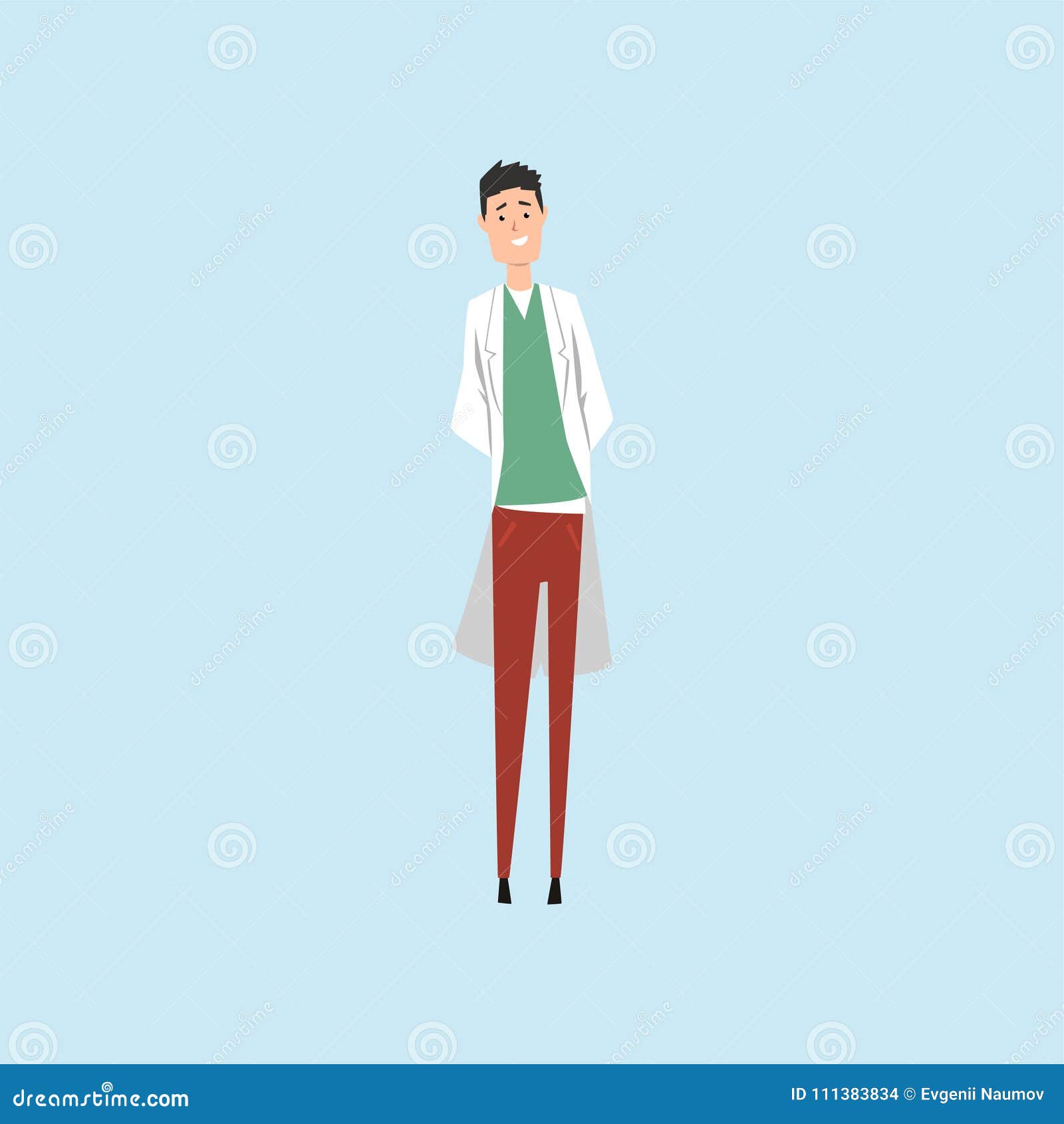 Smiling Male Doctor Character Vector Illustration on a Light Blue ...